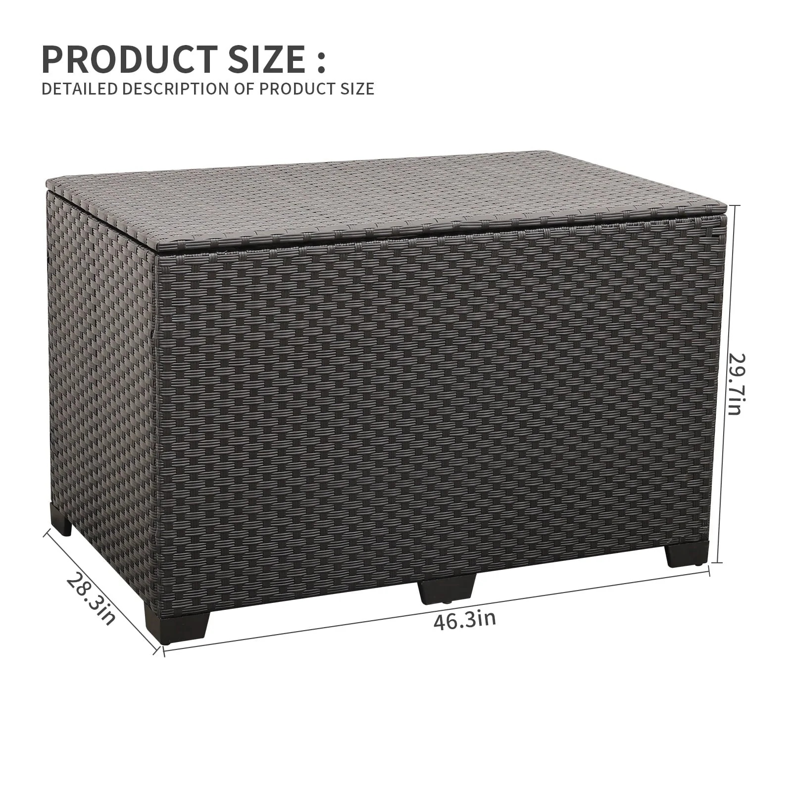 Waroom Outdoor Wicker Storage Box, 150gal Waterproof Deck Bin with Steel Frame and Lid(Assembled Size 46.3x28.3x29.7"), Black Rattan - Image 6