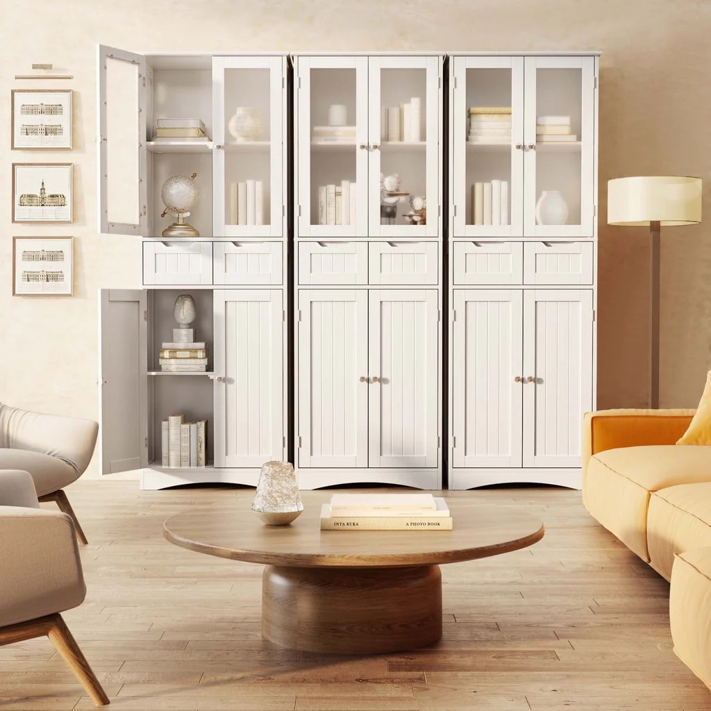 Aiho 66.9 "H Kitchen Pantry Storage Cabinet with 2 Drawers and Glass Doors for Kitchen - White - Image 7