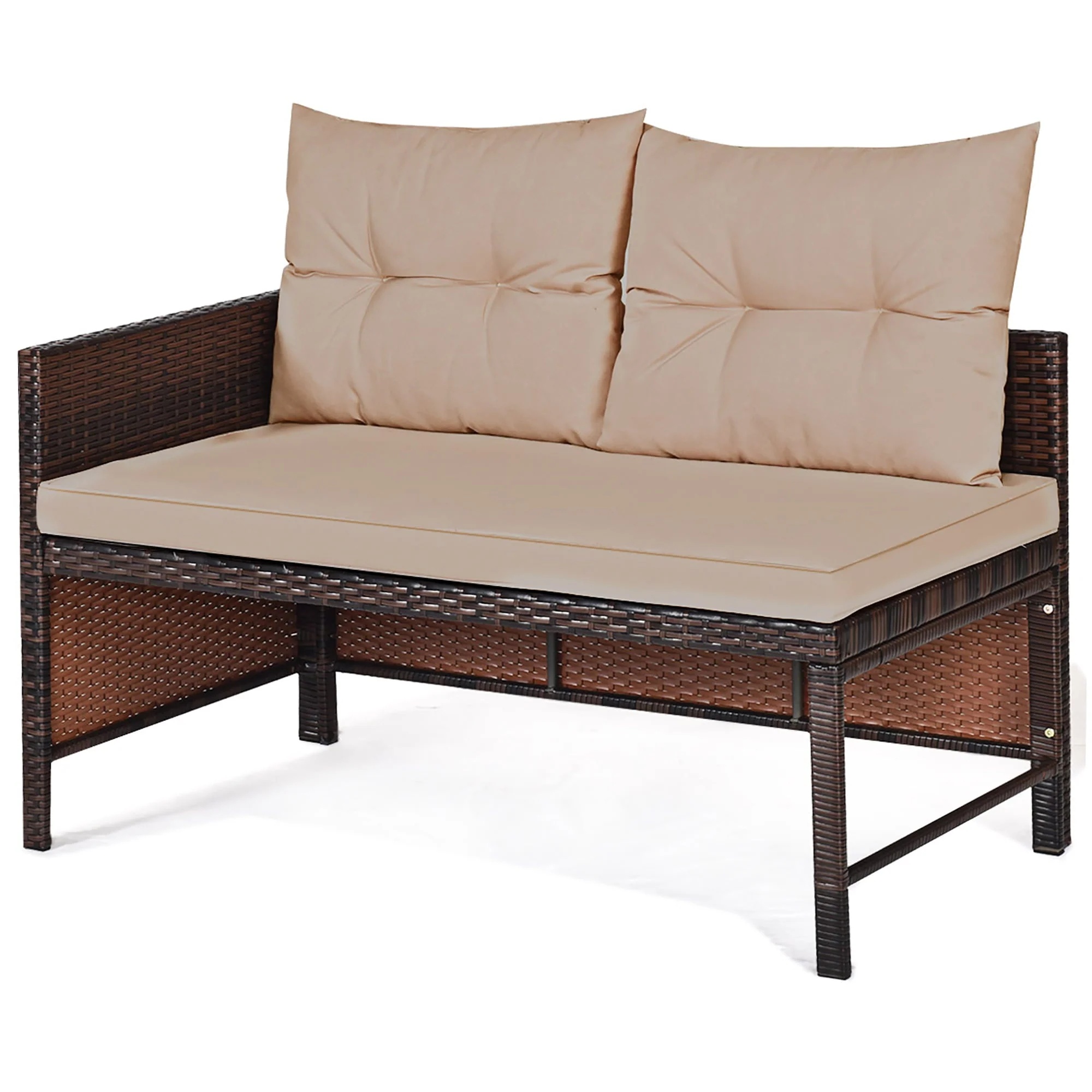 Costway 3PCS Patio Wicker Rattan Sofa Set Outdoor Sectional Conversation Set Garden Lawn Brown - Image 4