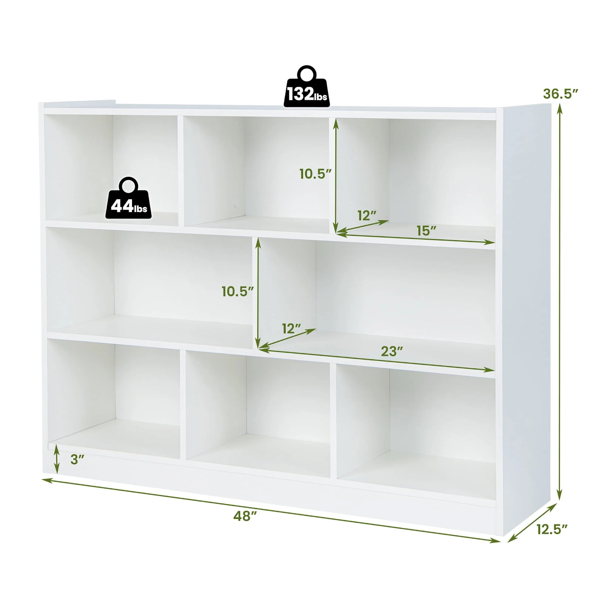 Costway 3-tier Open Bookcase 8-Cube Floor Standing Storage Shelves Display Cabinet White - Image 4