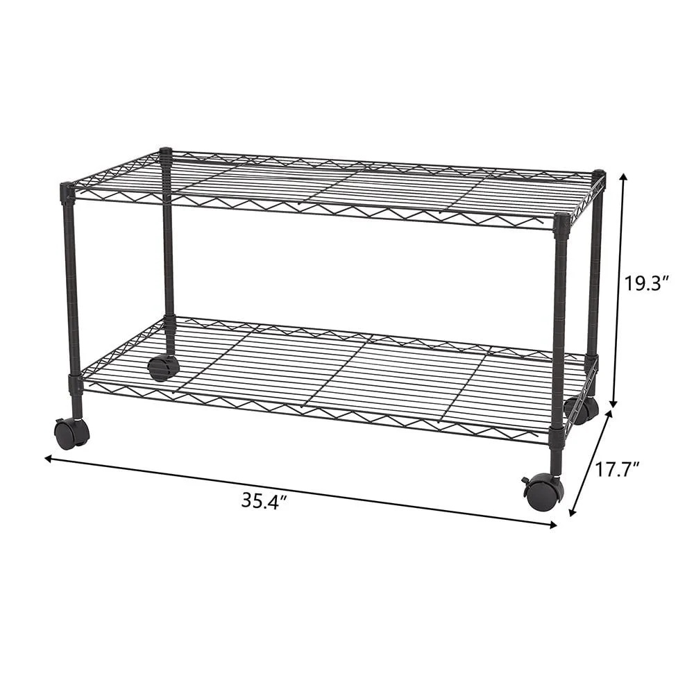 Zimtown 2-Tier Adjustable Rolling Cart, 35"W x 17.7"D x 19"H Garage Shelving Unit Storage Rack, Black - Image 4