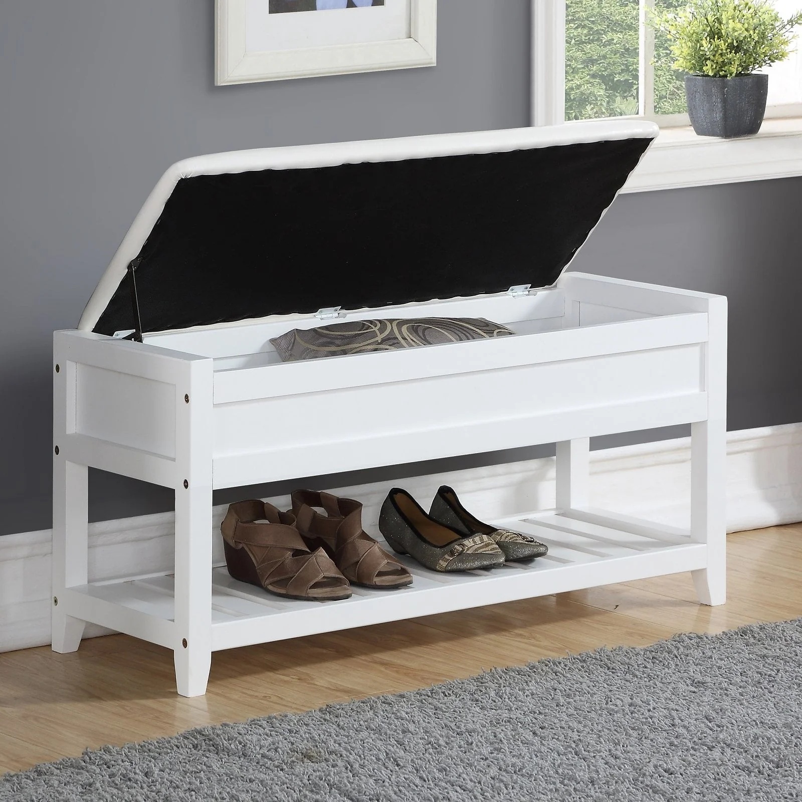 Roundhill Furniture Rouen Storage Bench, White - Image 5