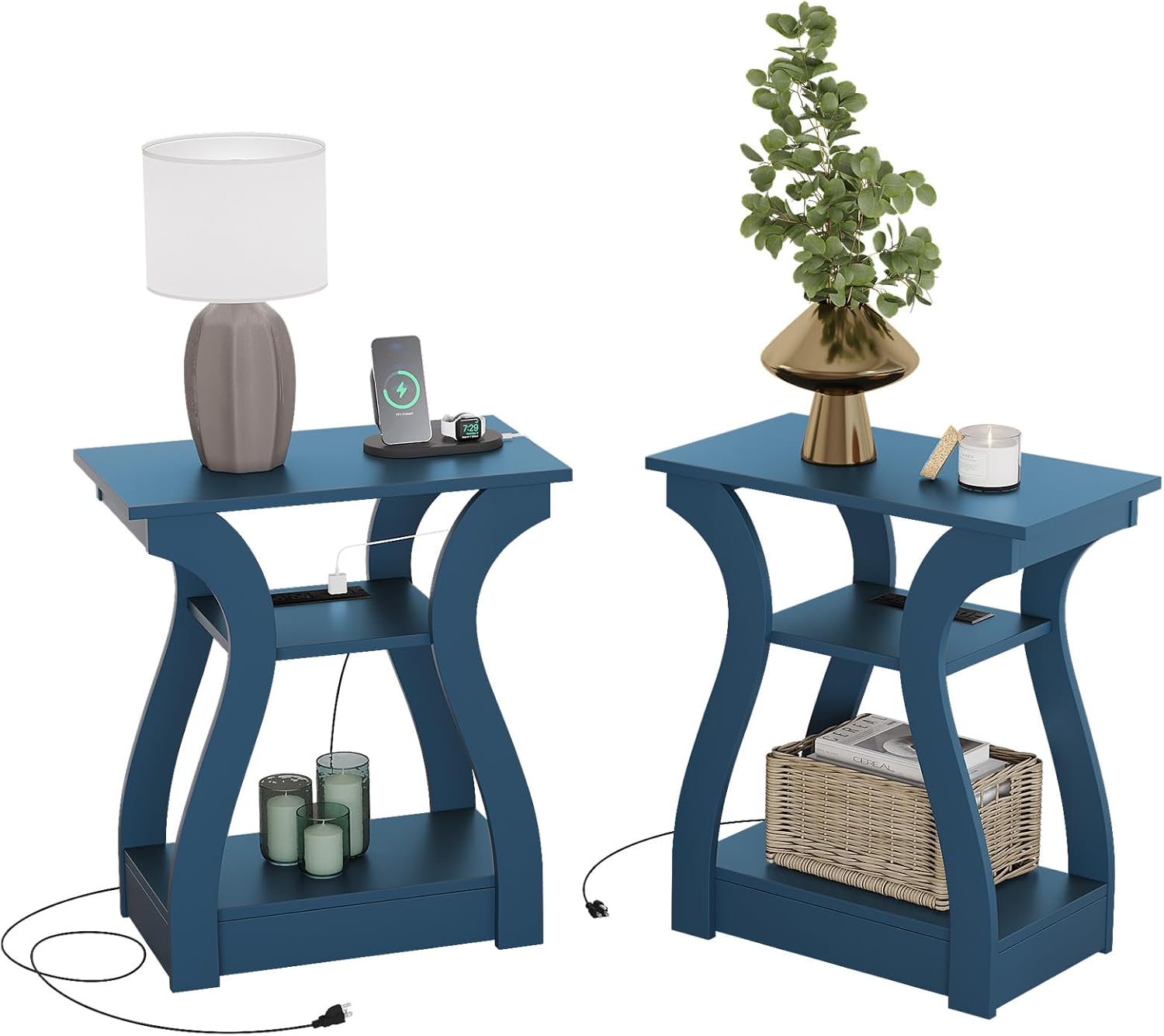 End Tables Living Room Set of 2 with Charging Station, Grey - Image 12