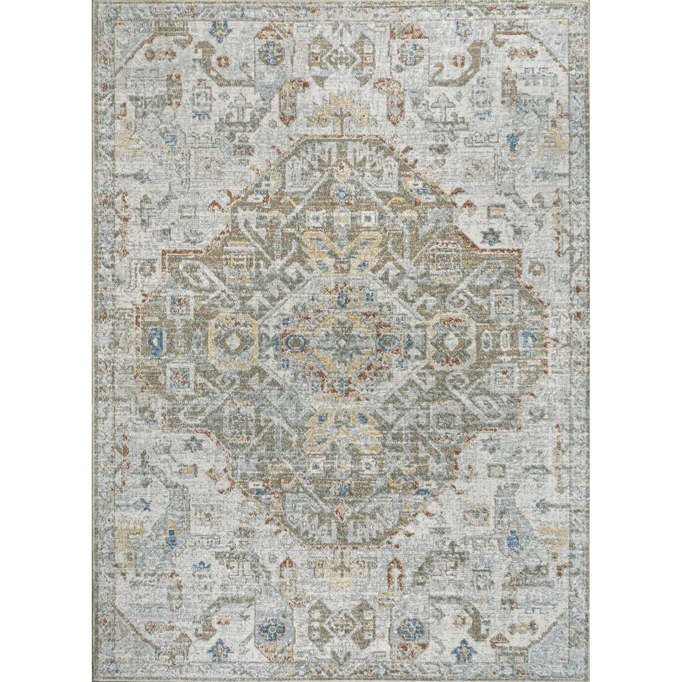 Bohemian Medallion Low-Pile Machine-Washable Area Rug, Cream and Terra - Image 6
