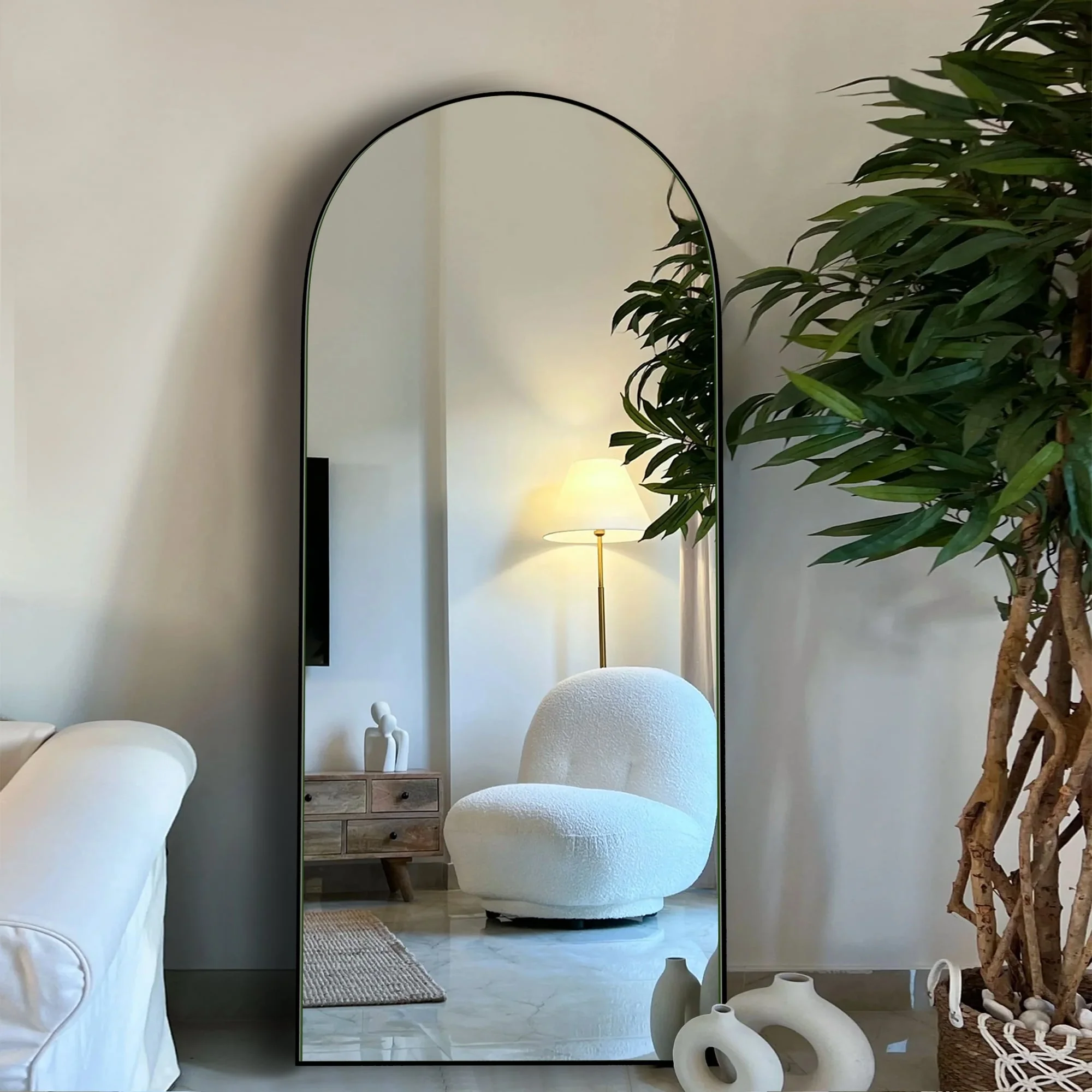 Arched Full Length Wood Floor Mirror, Full Body Standing and Wall Mounted Mirror for Bedroom, Living Room and Home Decor - Image 12