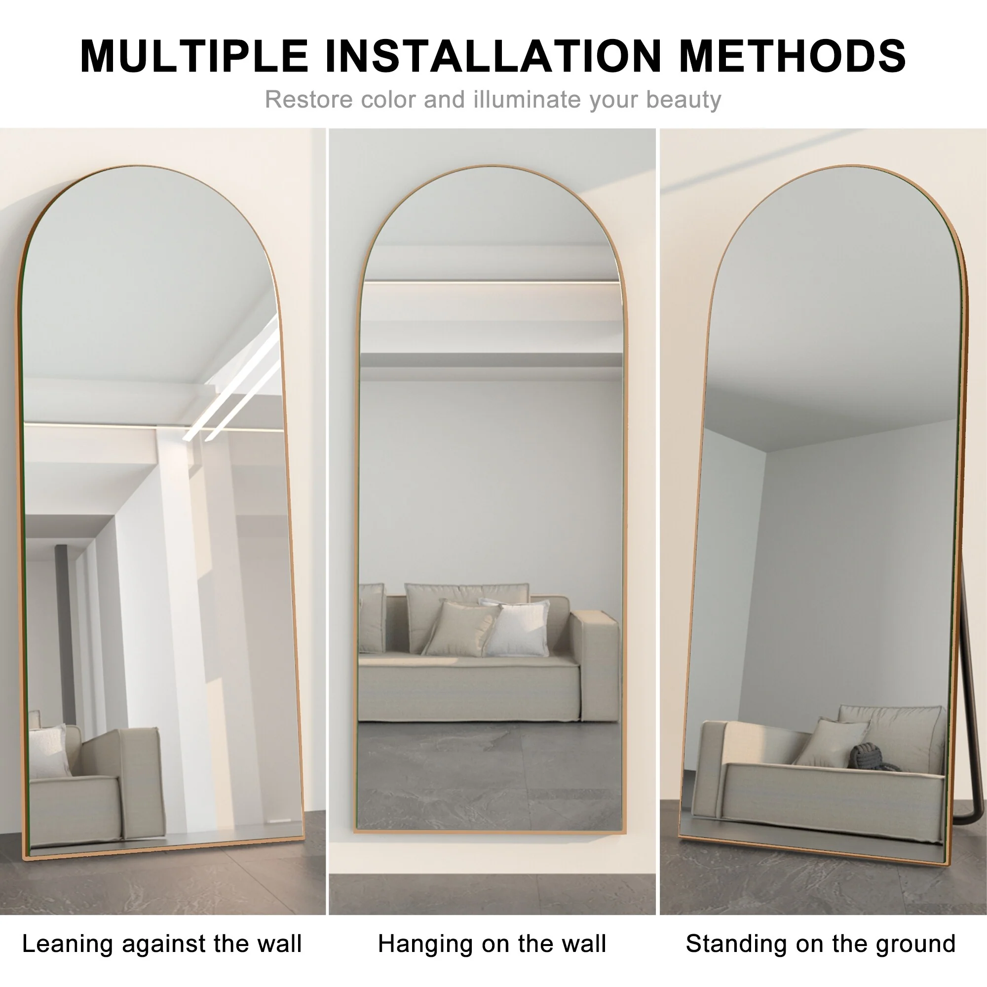Arched Full Length Wood Floor Mirror, Full Body Standing and Wall Mounted Mirror for Bedroom, Living Room and Home Decor - Image 21
