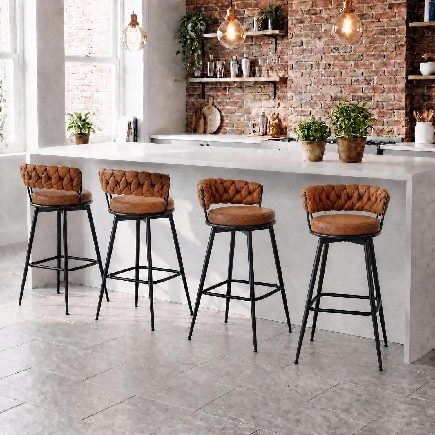Bar Stools Set of 2 Upholstered Kitchen Counter Height Barstool Grey - Image 10