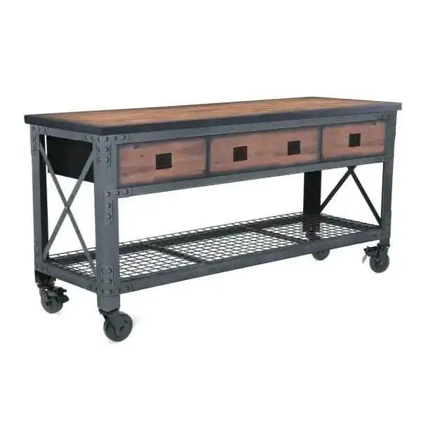 Building Products 72 in. 3-Drawers Rolling Industrial Workbench and Wood Top Configuration B