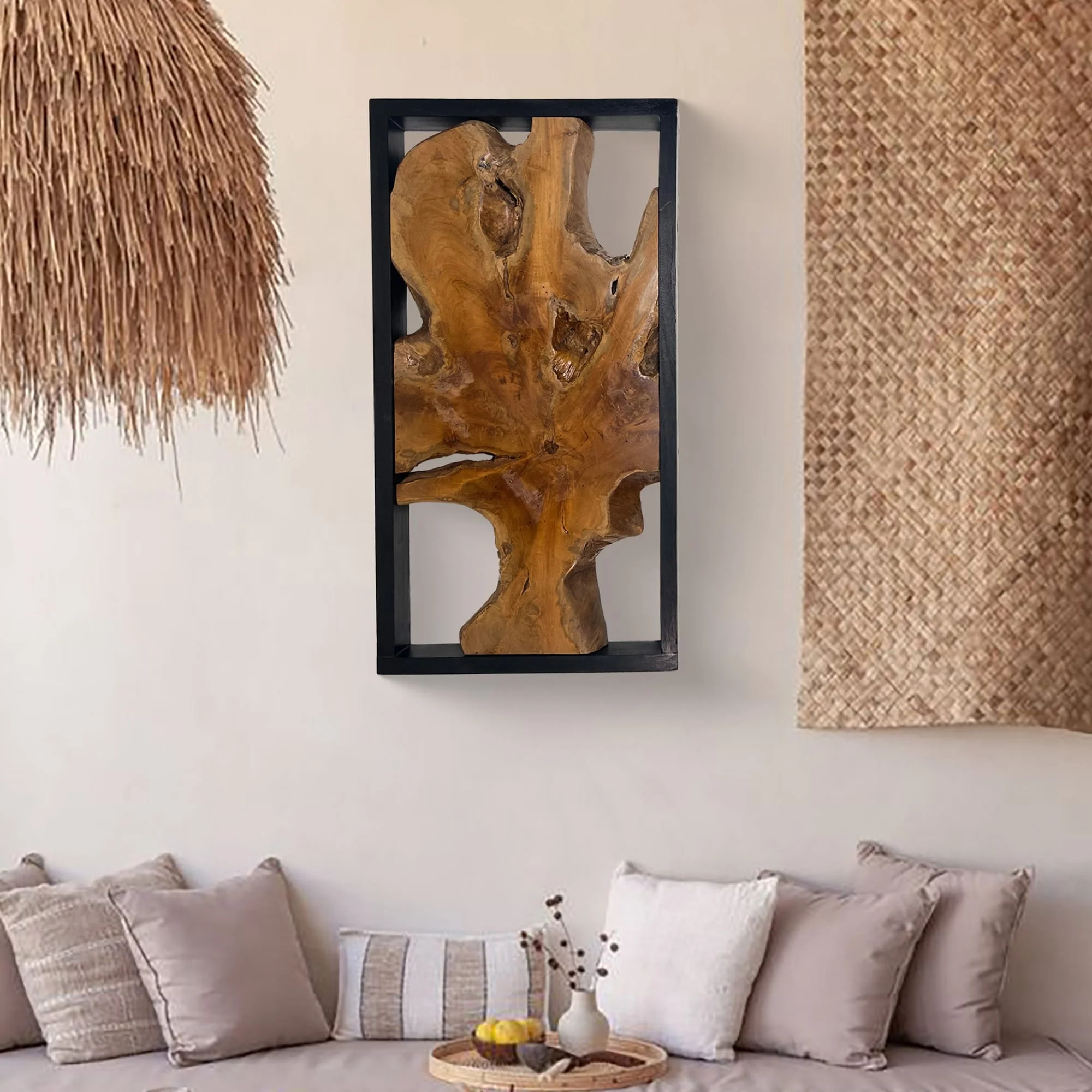 Abstract Live Edge Teak Wood Wall Sculpture, Natural Wooden Wall Art Decor for Living Room and Home Decoration - Image 6
