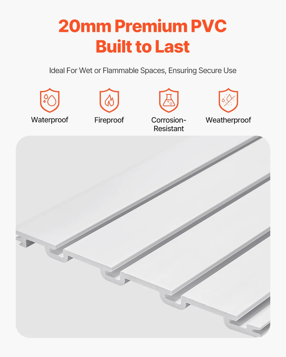 VEVOR Slat Wall Paneling, 8 x 4 ft, PVC Garage Slatwall with Accessories, White Slat Wall Easy-to-Install Adjustable Slatwall Panel with Coupling Structure & DIY Cutting, Fits for Storage & Display - Image 3