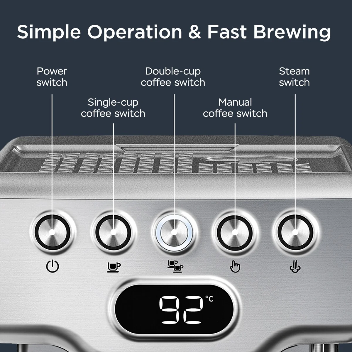 20-Cup Stainless Steel Semi-Automatic Espresso Machine with 0.5-Gallon Water Tank - Image 3
