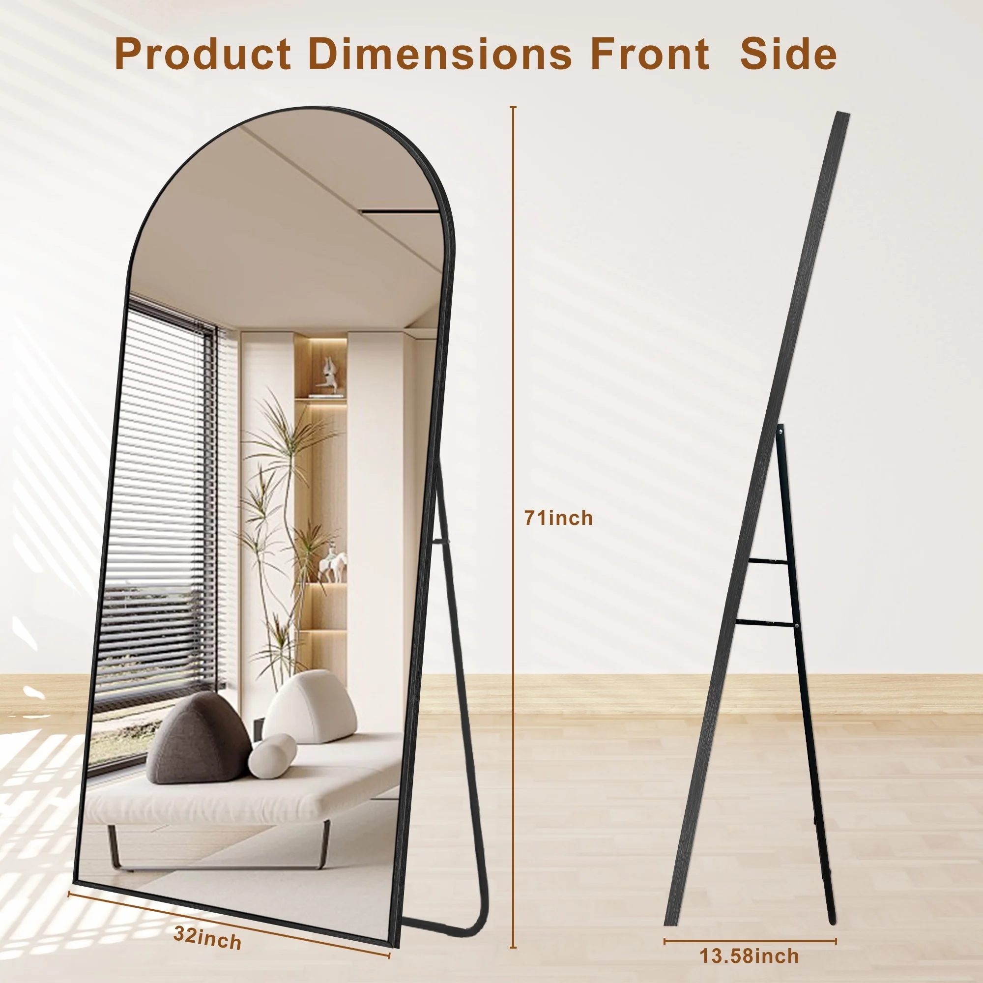 Modern Arched Full Length Floor Mirror, Aluminum Alloy Frame Standing Full Body Mirror - Image 56