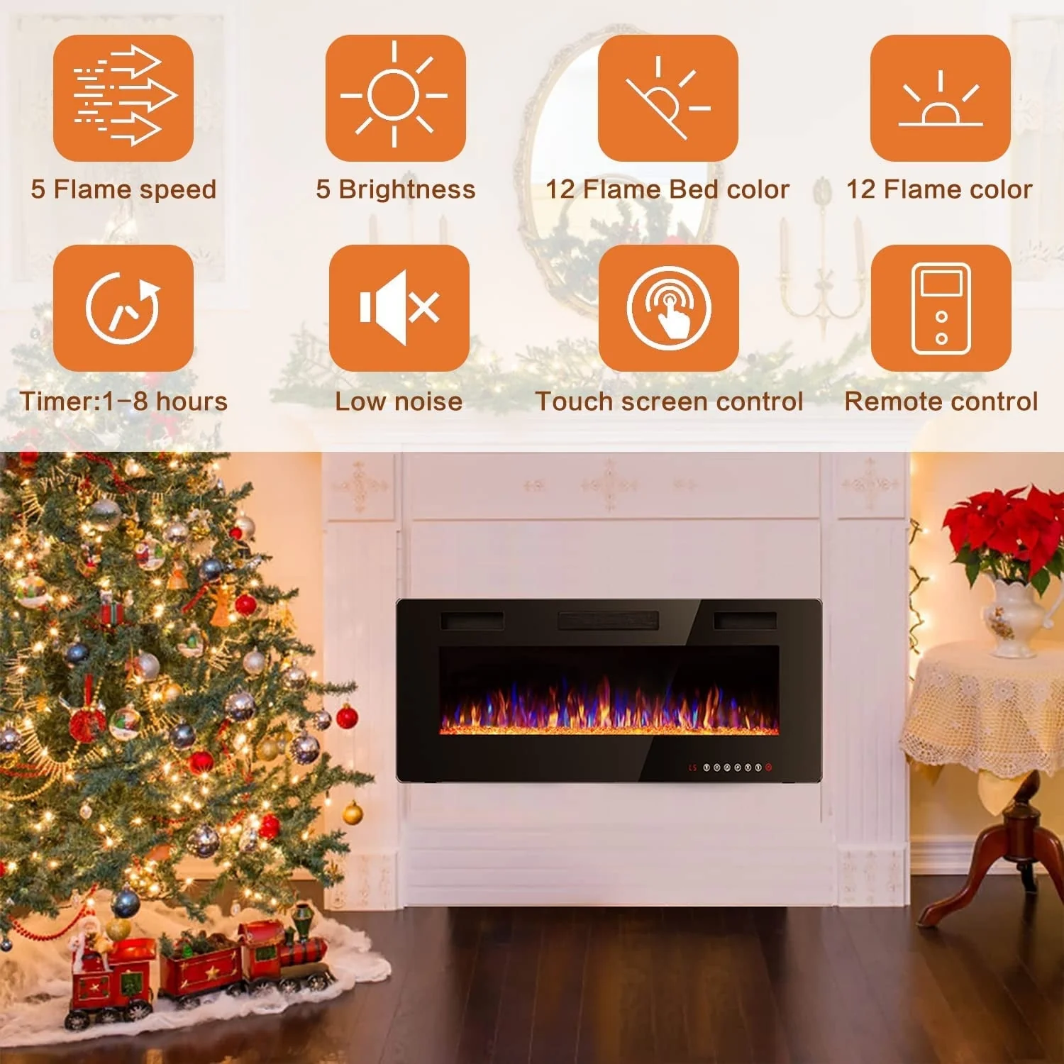 30-72 Inch Ultra-Thin Electric Fireplace, Linear Recessed Wall Mounted Fireplace with Remote Control - Image 4