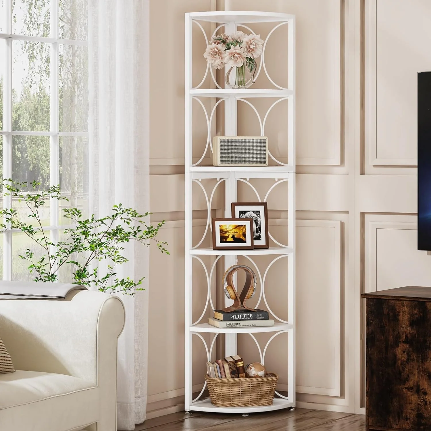 67 Inch Tall Corner Shelf, Freestanding Corner Bookshelf and Storage Shelving Unit