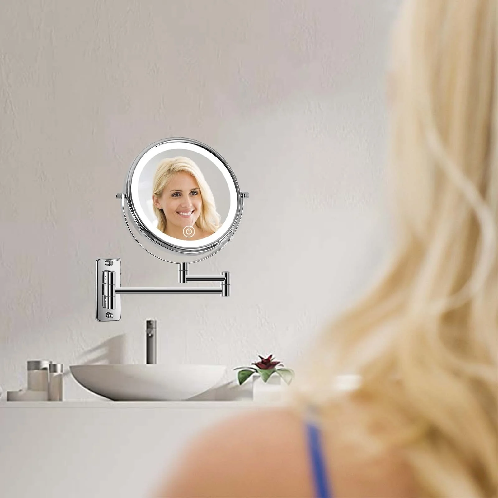 8 Inch Round Wall Mounted Makeup Mirror, Rechargeable, 1X/10X Magnification, 3-Color LED Lights - Image 19