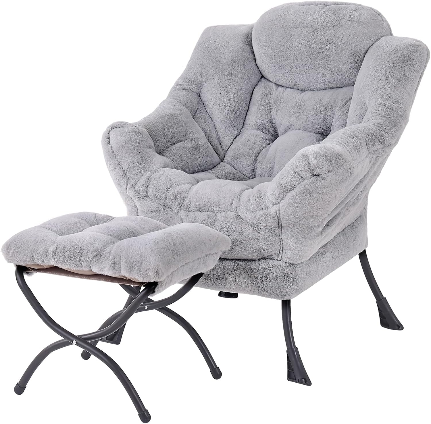 Lazy Chair with Ottoman, Reading Chair with Footrest, Dark Grey - Image 7