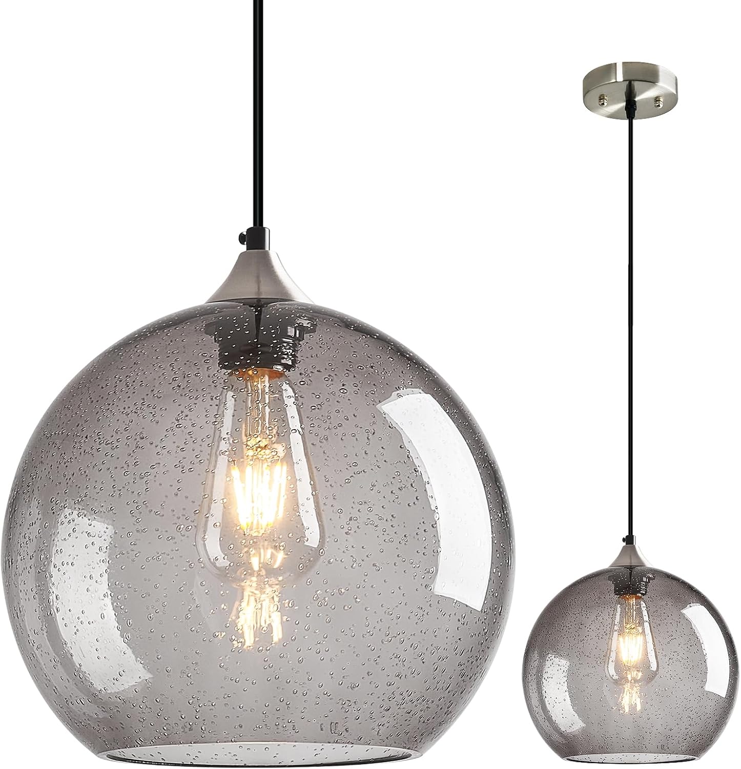 Amber Pendant Lights Kitchen Island 3 Pack, 5.9 in Seeded Glass Globe - Image 16