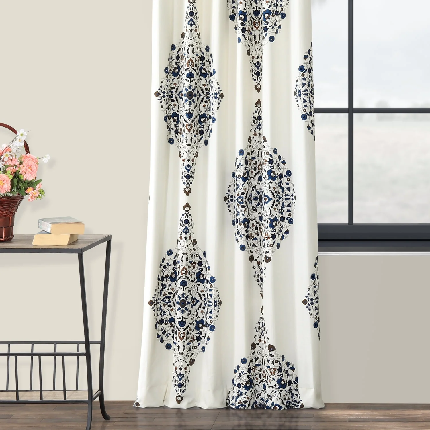Medallion Damask Printed Cotton Room Darkening Curtain Panel, 1 Piece - Image 10