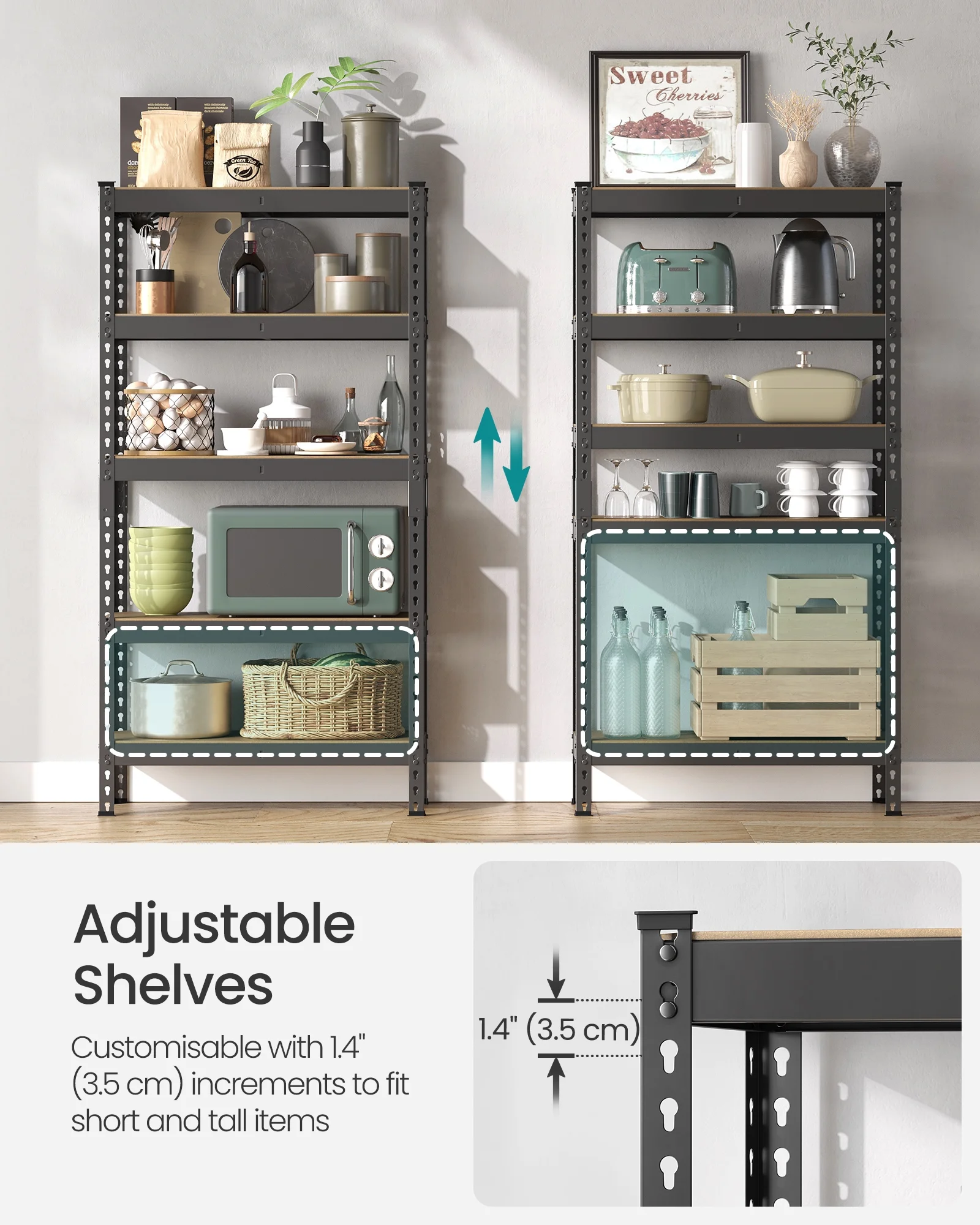 Set of 2 Heavy-Duty 5-Tier Storage Shelves, 2310 lb Total Capacity, Boltless Adjustable Steel Shelving Units for Garage Basement, 59.1" H, Black - Image 5