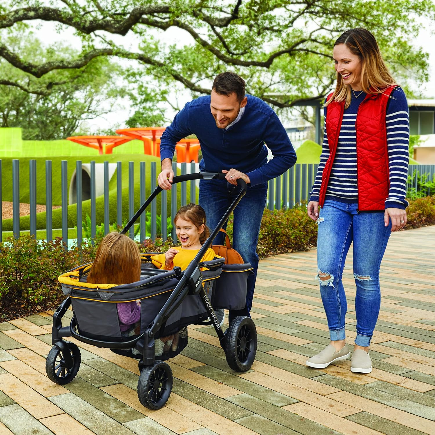 2-in-1 All-Terrain Baby Stroller Wagon with Canopy and Storage - Gray - Image 2