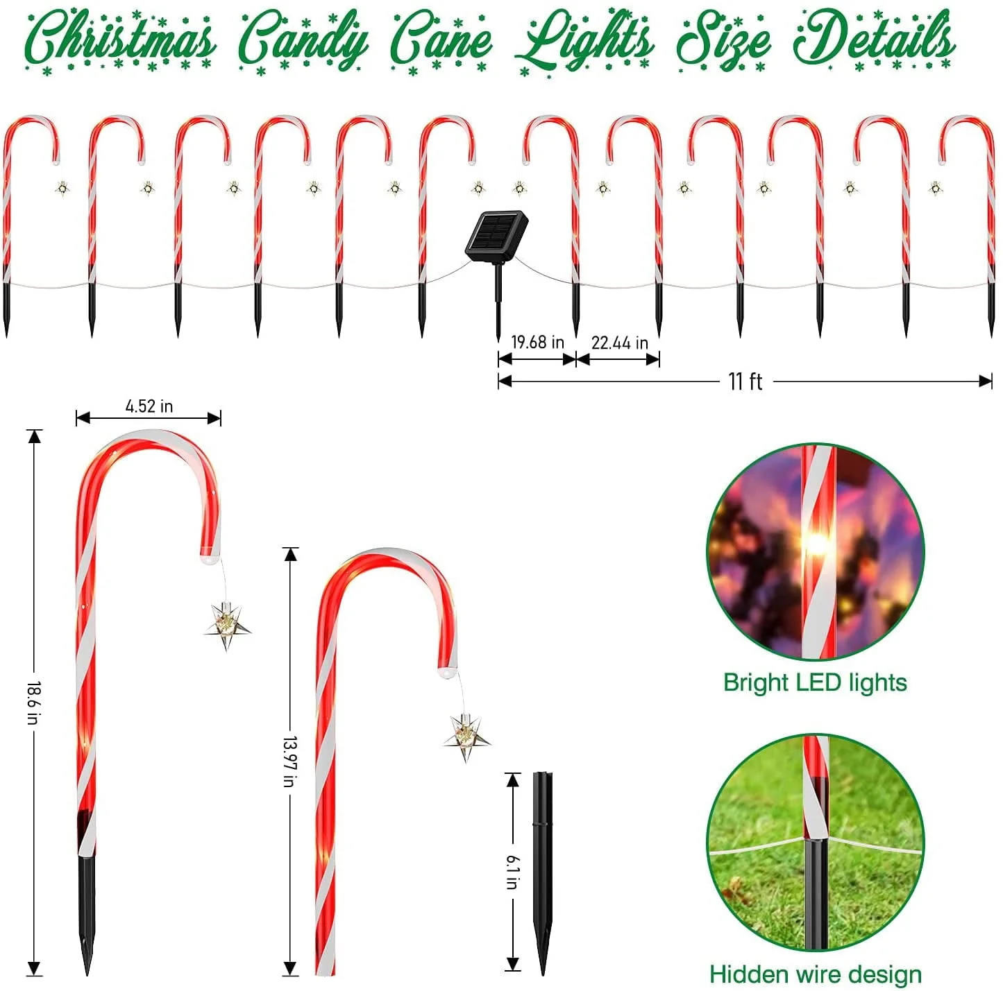 Outdoor Christmas Decorations,12 Pack Solar Christmas Candy Cane Lights with Wireless Remote Control & Bigger Solar Panel, 9 Modes Bright All Night Solar Christmas Yard Pathway Decorations - Image 4