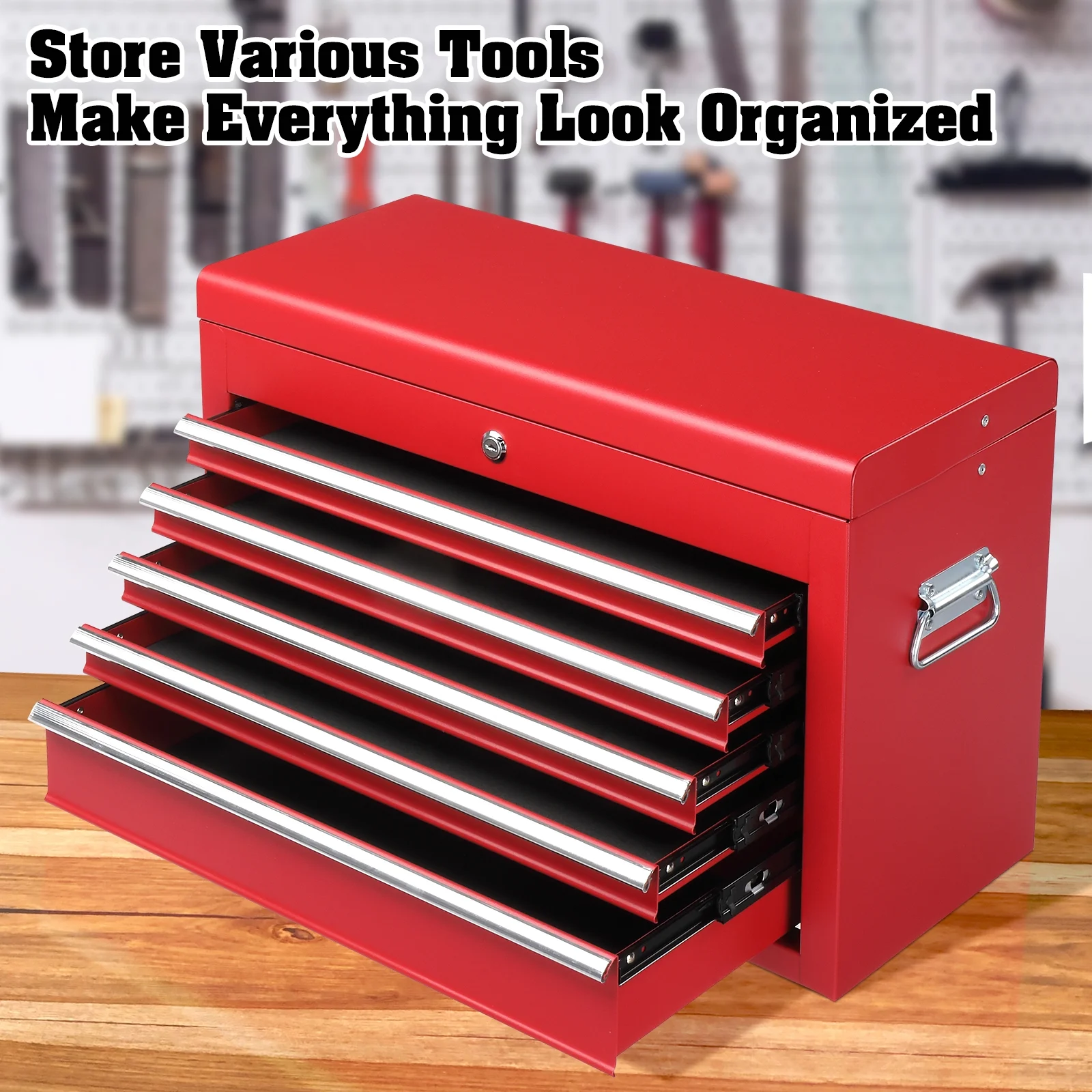 Ktaxon Tool Box, Portable 5 Drawer Steel Toolbox with Top Storage Tray & Carrying Handle, for Garage Trunk Household, Black - Image 22