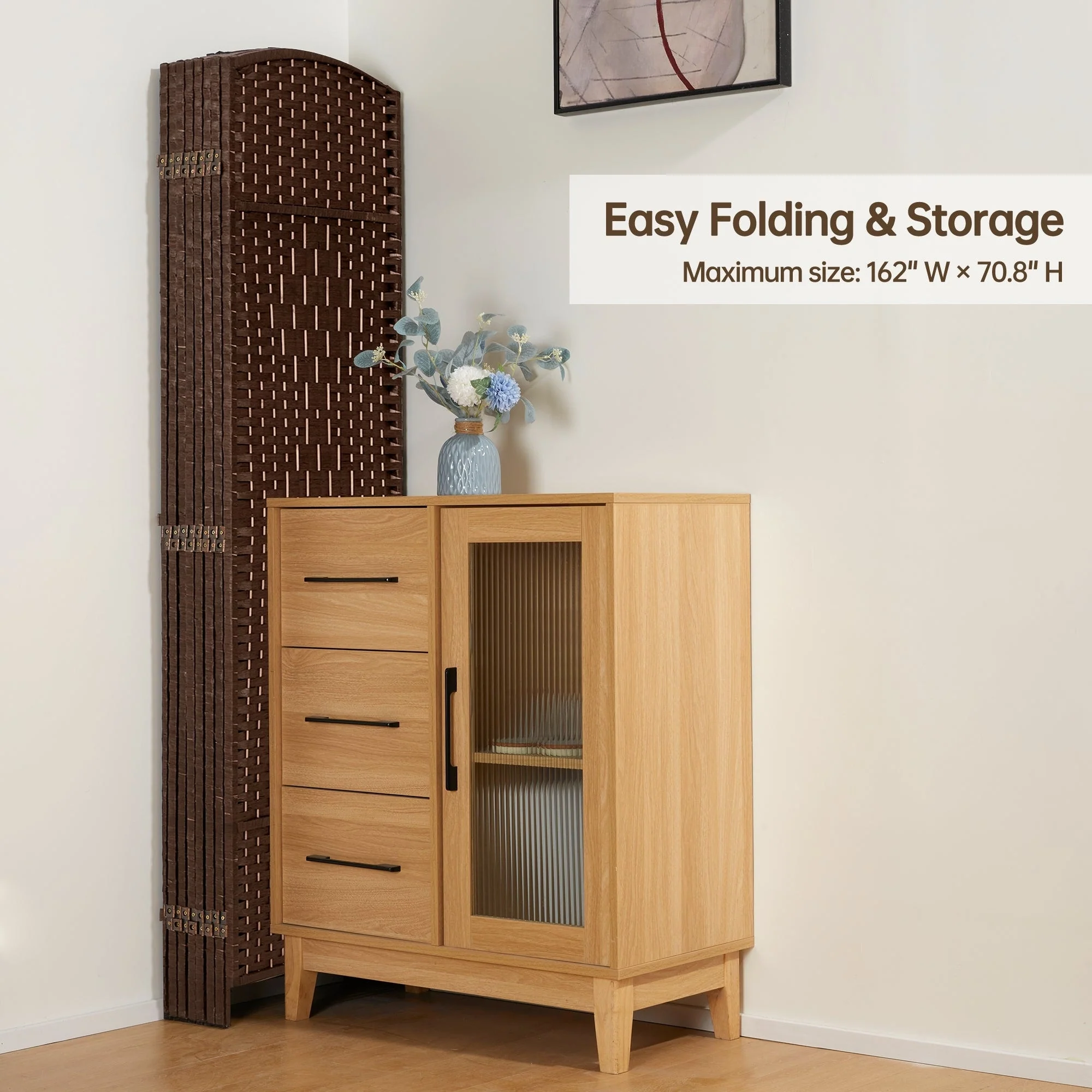 6 FT Tall Woven Fiber Room Divider, Freestanding Folding Privacy Screen - Image 19