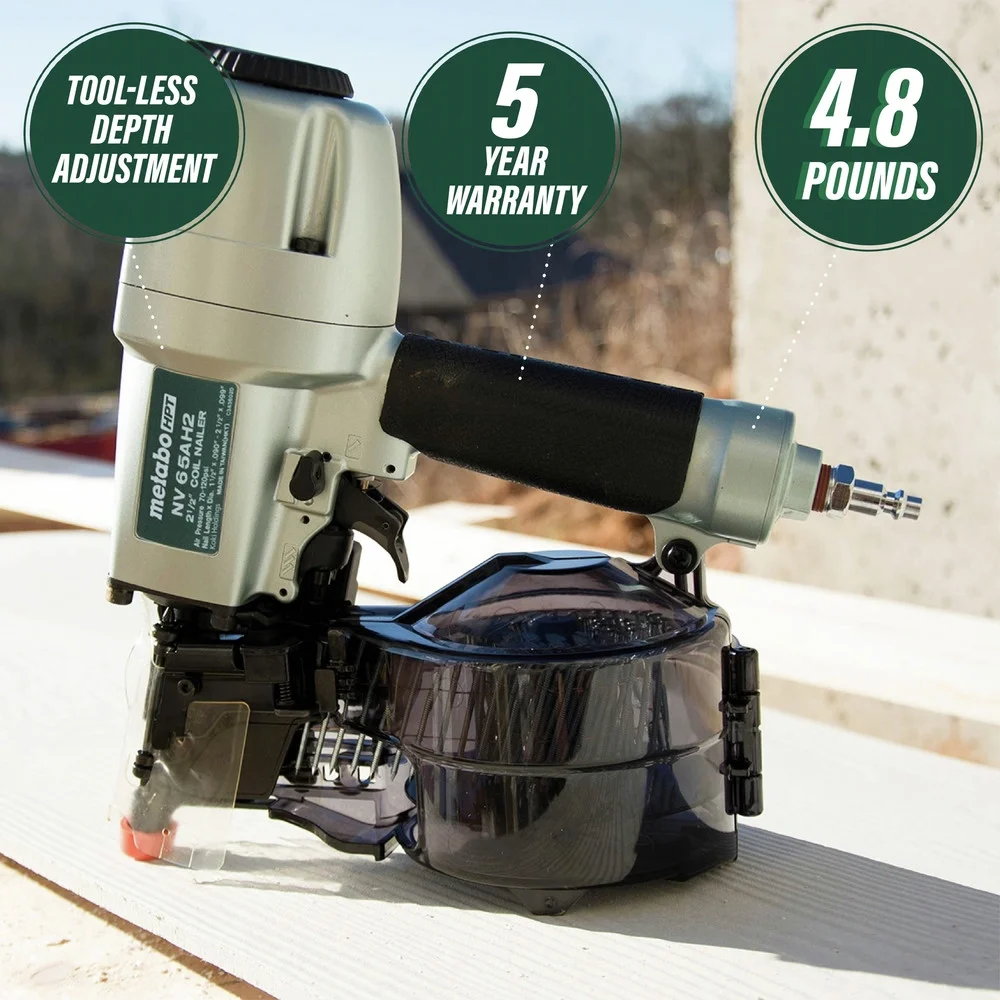 Metabo HPT Coil Siding Nailer, 1-1/2 inch to 2-1/2 inch Siding Nails, Side load, Tilt Bottom Magazine (NV65AH2) - Image 4