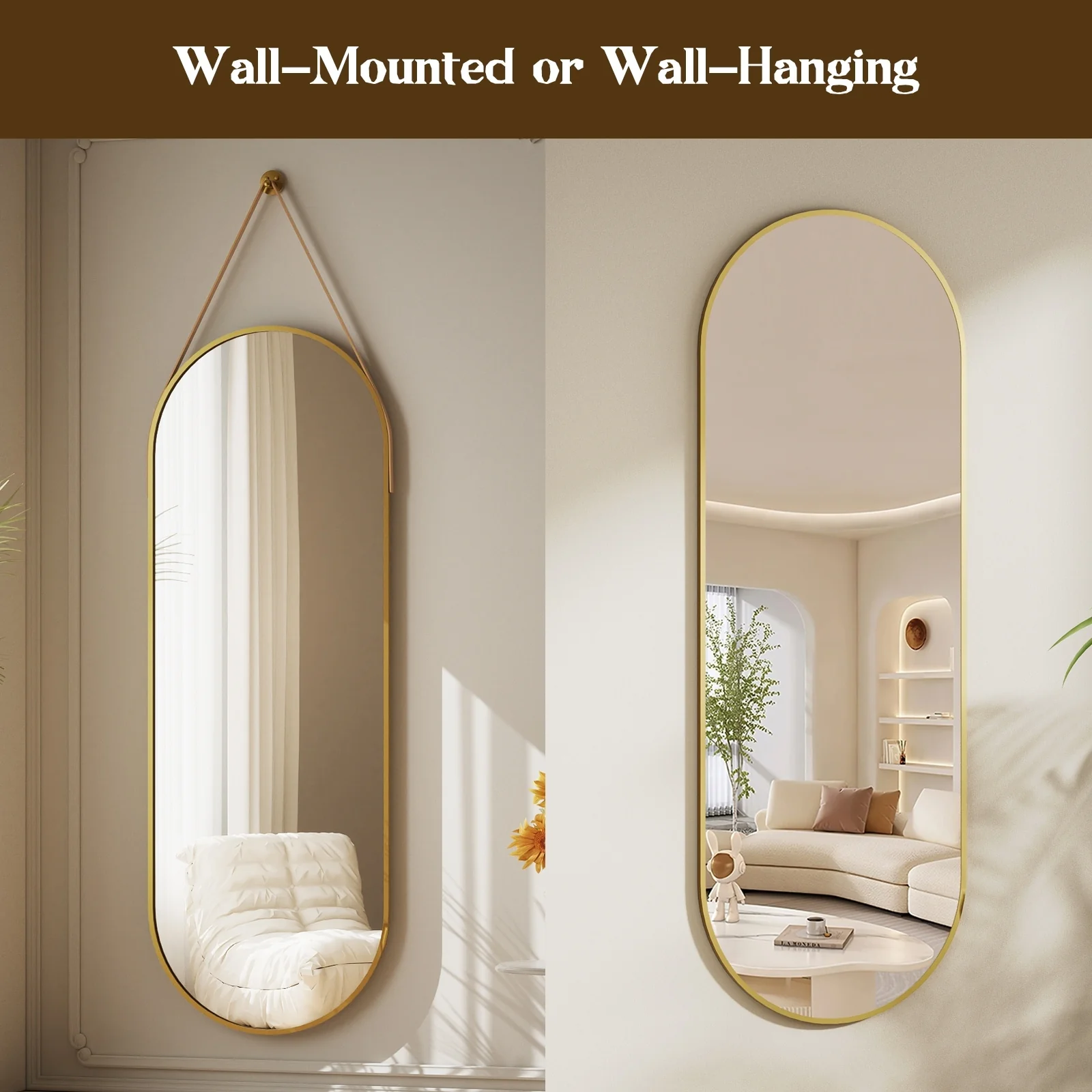 48 x 16 Inch Full Length Wall Mirror with Leather Strap, Hanging Full Body Mirror for Bedroom, Entryway and Home Decor - Image 19