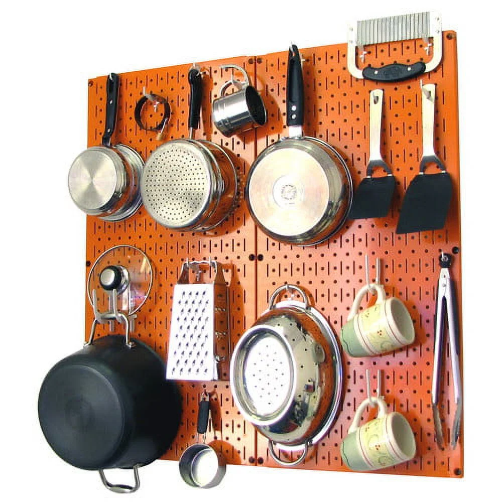 Wall Control Kitchen Pegboard Organizer Pots and Pans Pegboard Pack Storage and Organization Kit with Orange Pegboard and Blue Accessories - Image 2