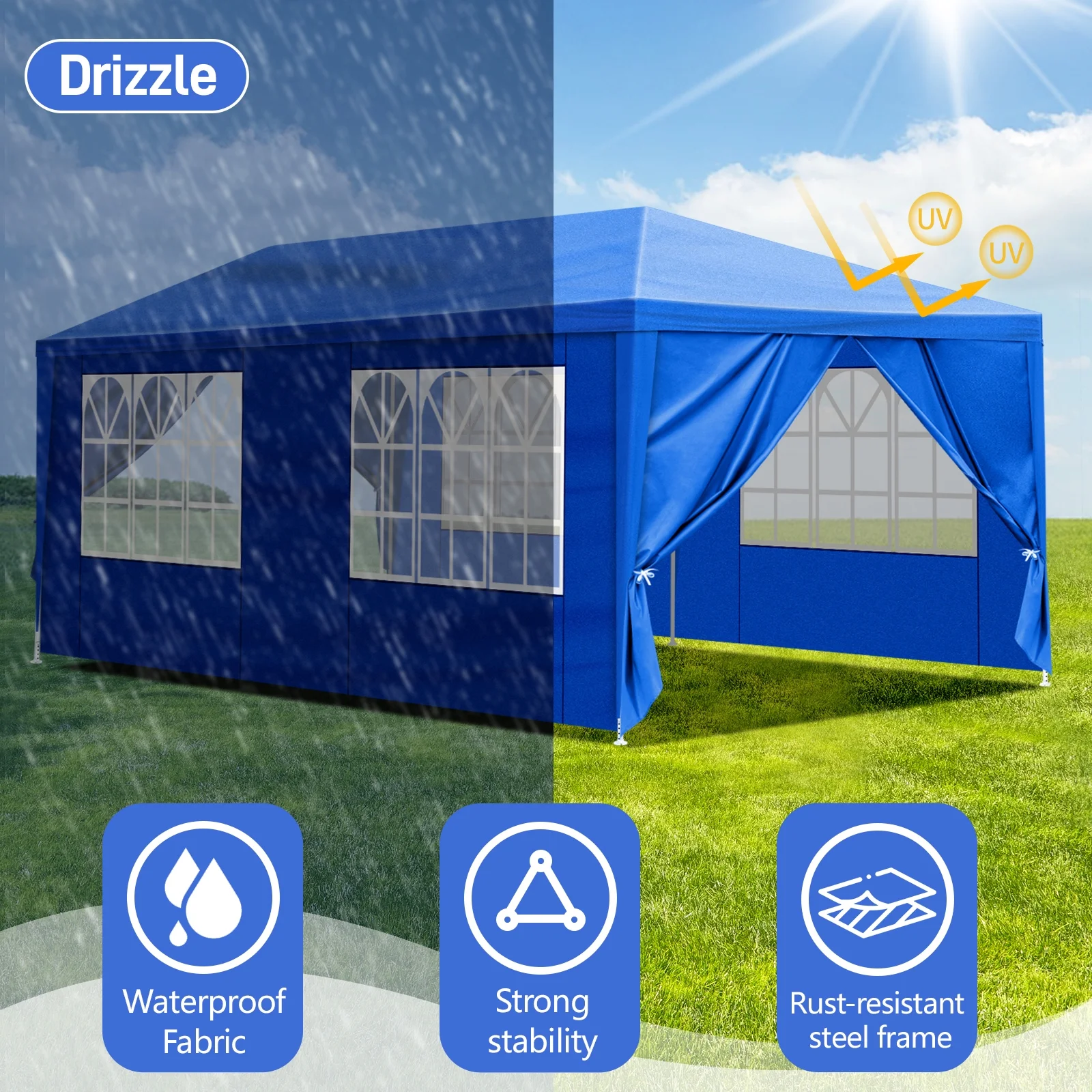 OverPatio Blue 10'x20' Canopy Party Outdoor Gazebo Tent with 6 Sidewalls for Weddings and Parties - Image 3