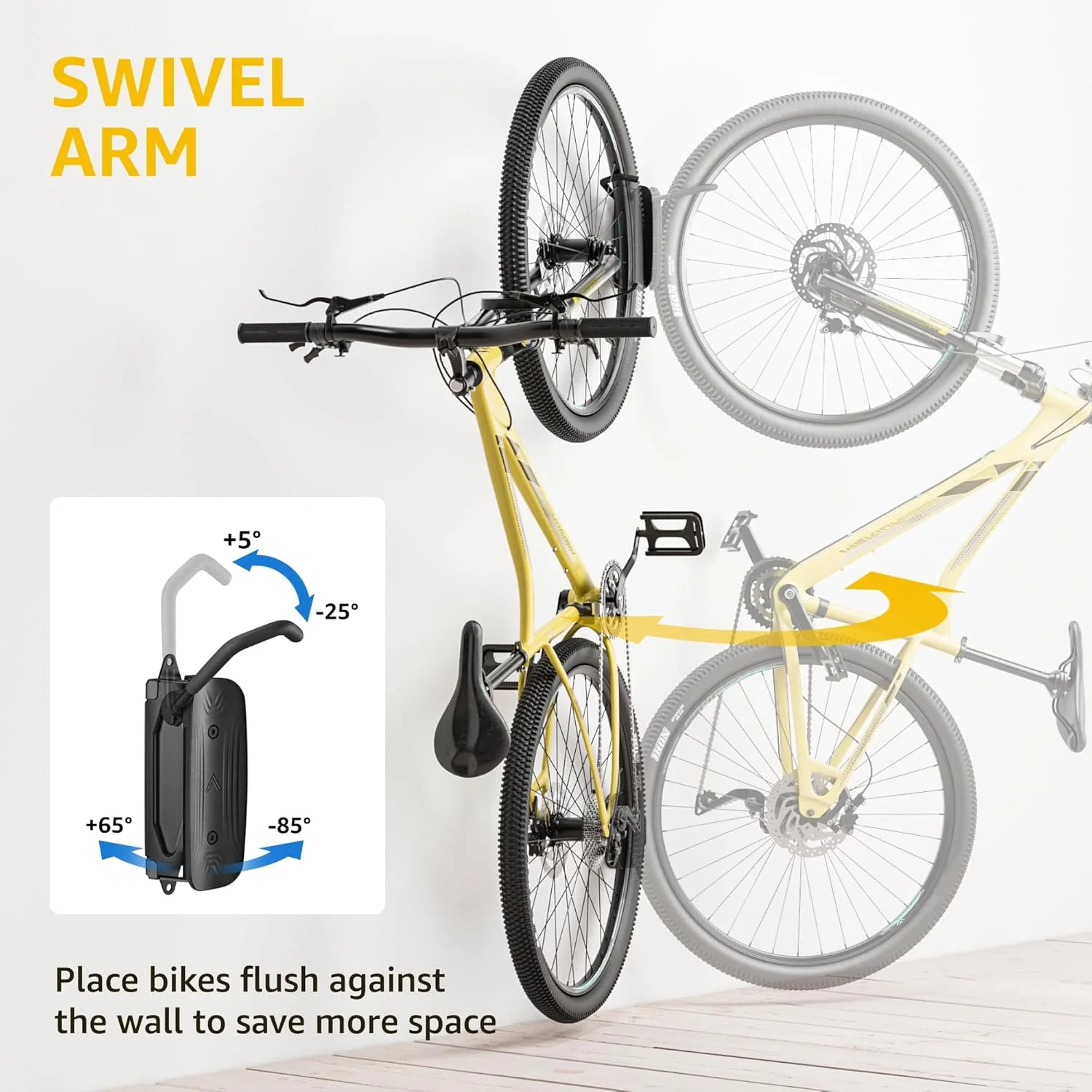 2-Pack Swivel Bike Wall Mount, Garage Bike Hangers, Holds Up to 66 lbs - Image 3