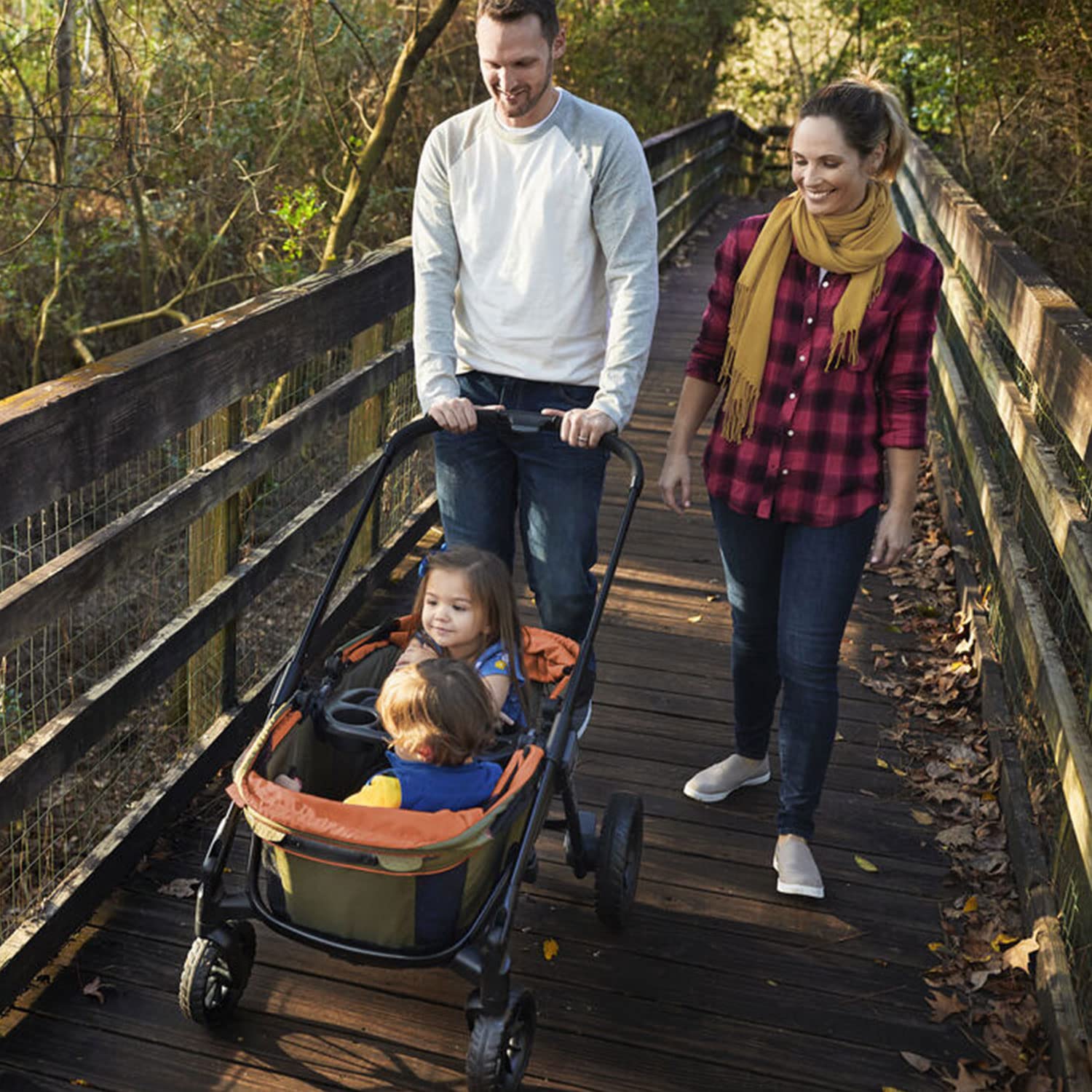 2-in-1 All-Terrain Baby Stroller Wagon with Canopy and Storage - Gray - Image 38