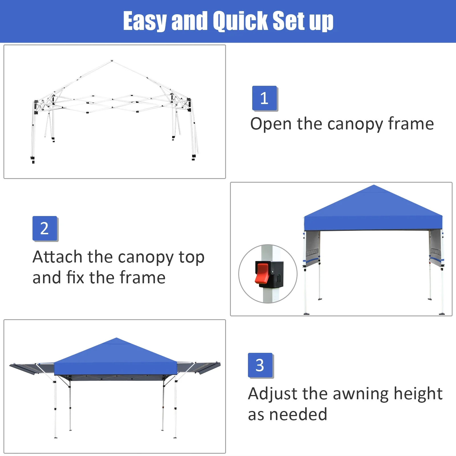 Patiojoy 10x17ft Pop up Canopy 3 Height Adjustment Folding Tent with Roller Bag White - Image 36