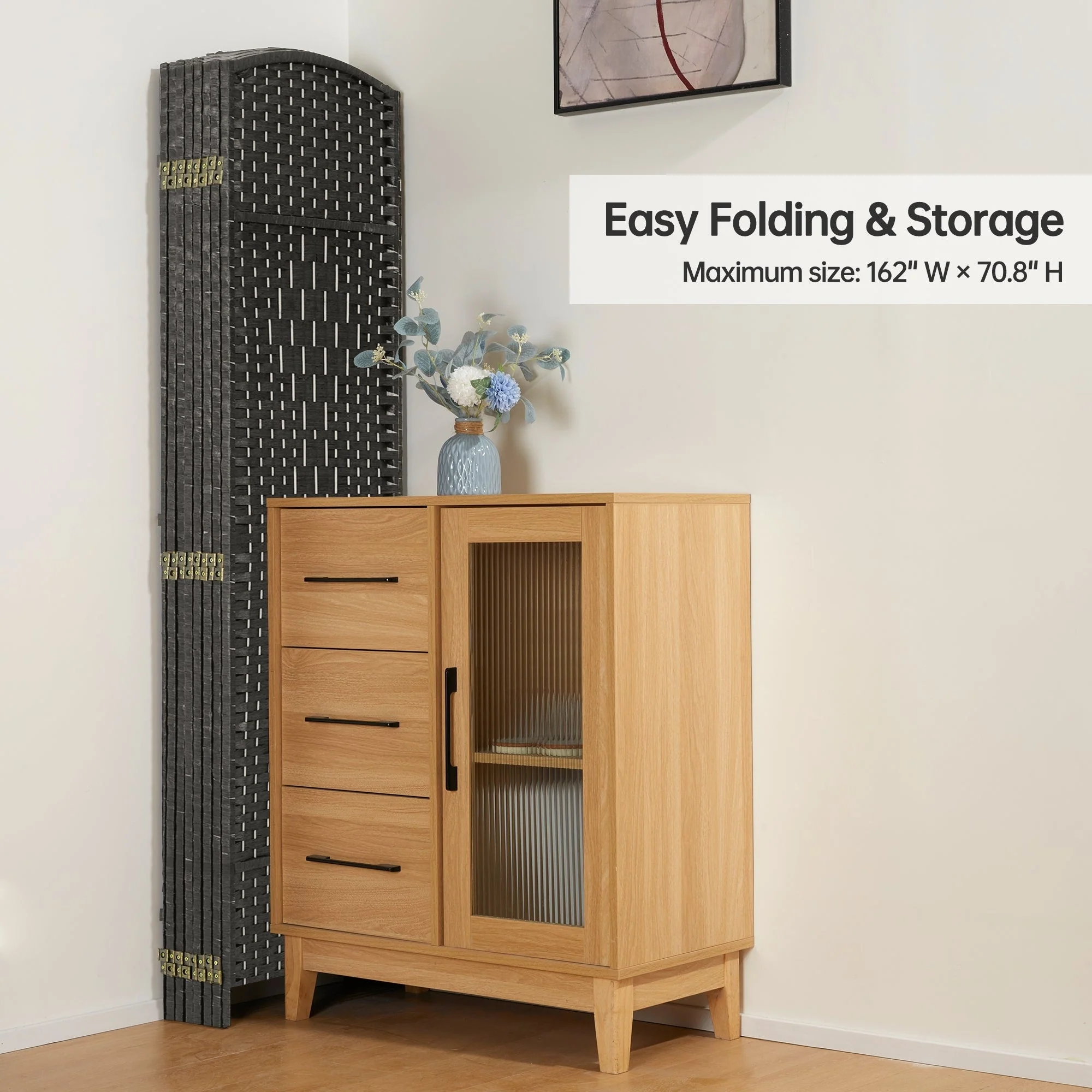 6 FT Tall Woven Fiber Room Divider, Freestanding Folding Privacy Screen - Image 54