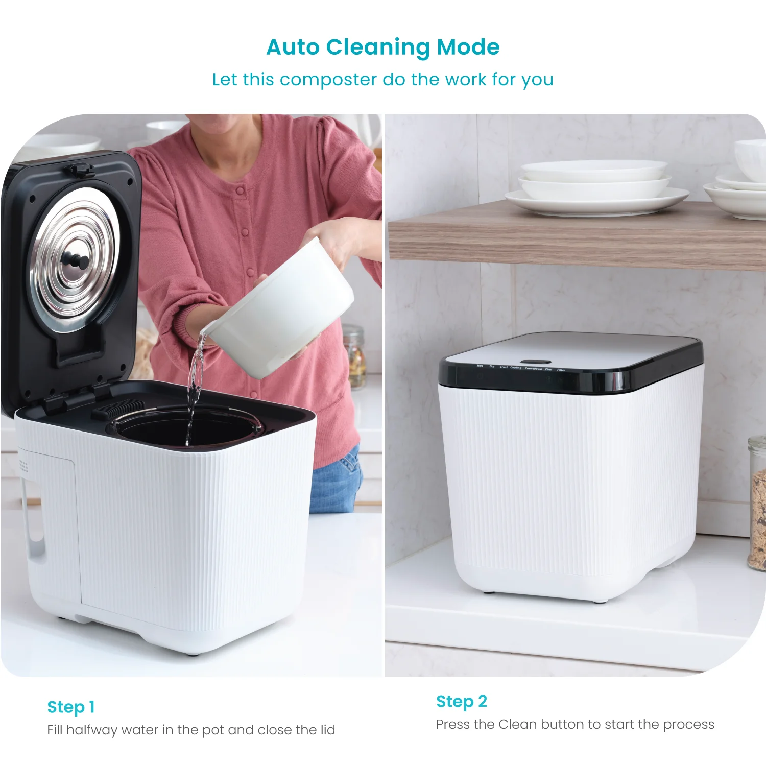 Home Zone Living 3 Liter White Kitchen Electric Composter Bin, with Auto- Cleaning Cycle - Image 7