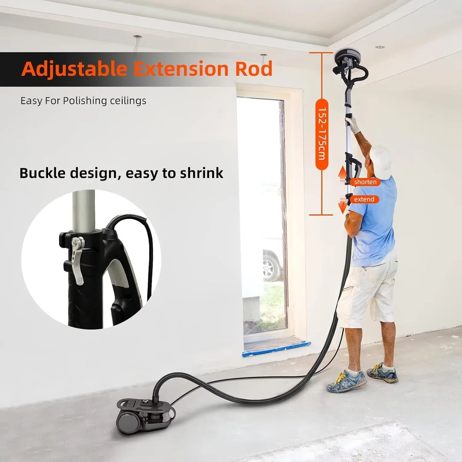 Drywall Sander, 750W 6.5A Electric Ceiling Removal Tool Machine, 7 Variable Speed 900-1800 RPM Sander with LED Light, 14 Pcs Sanding discs - Image 2