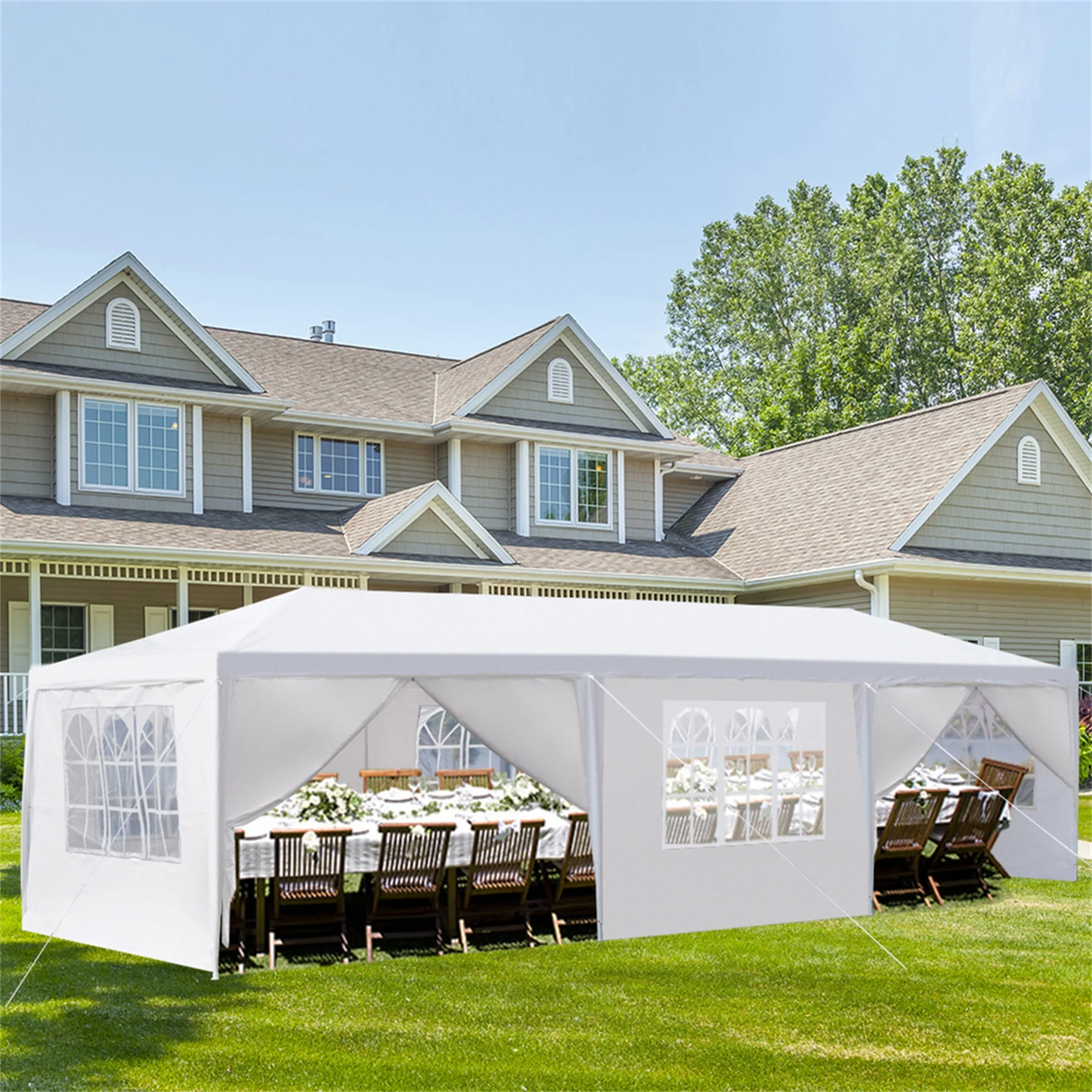 Kadyn 10'x30' Outdoor Party Tent with 8 Removable Sidewalls, Waterproof Canopy Patio Wedding Canopy, White - Image 9