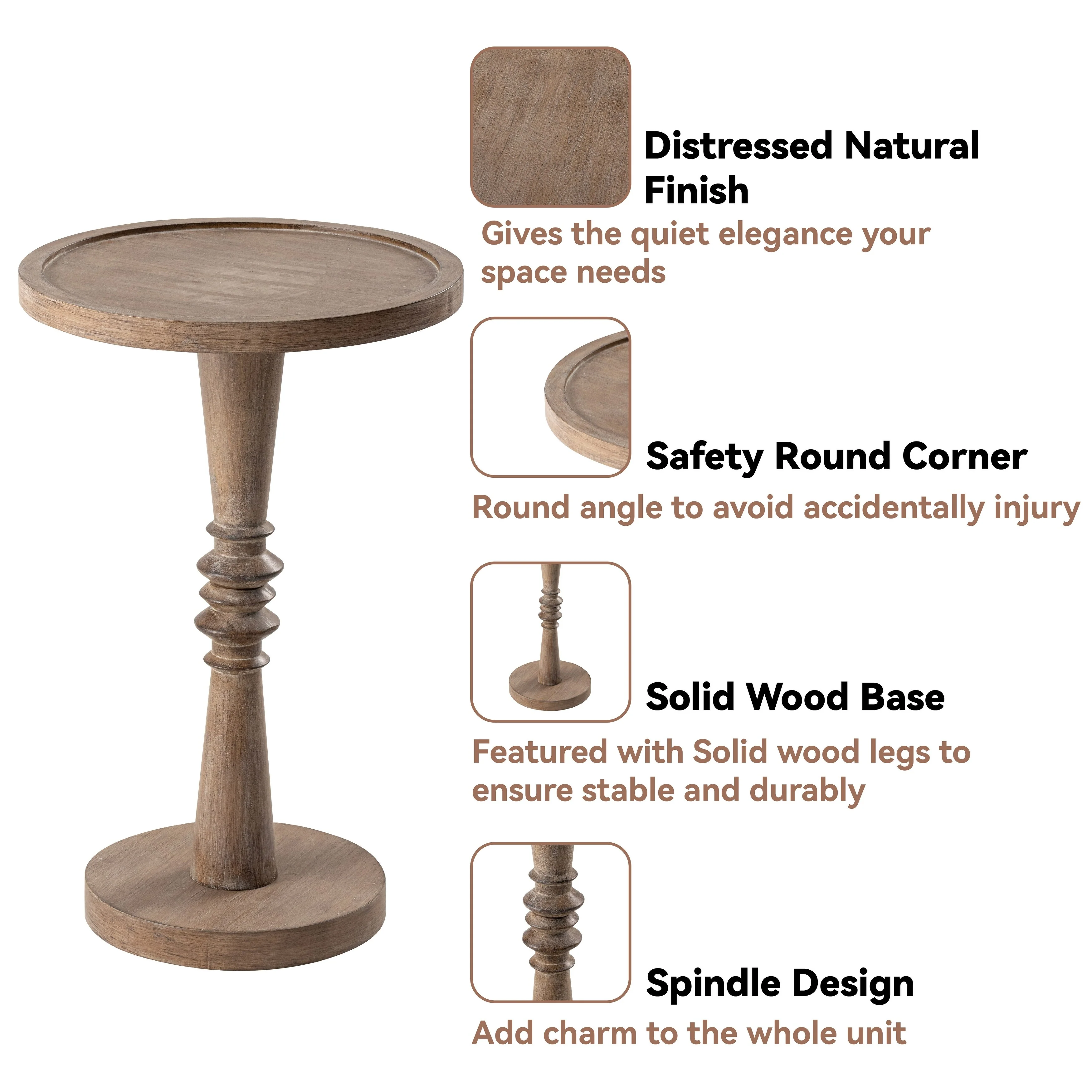 Small Pedestal End Table with Tray Top, Farmhouse Distressed Finish Accent Table - Image 18