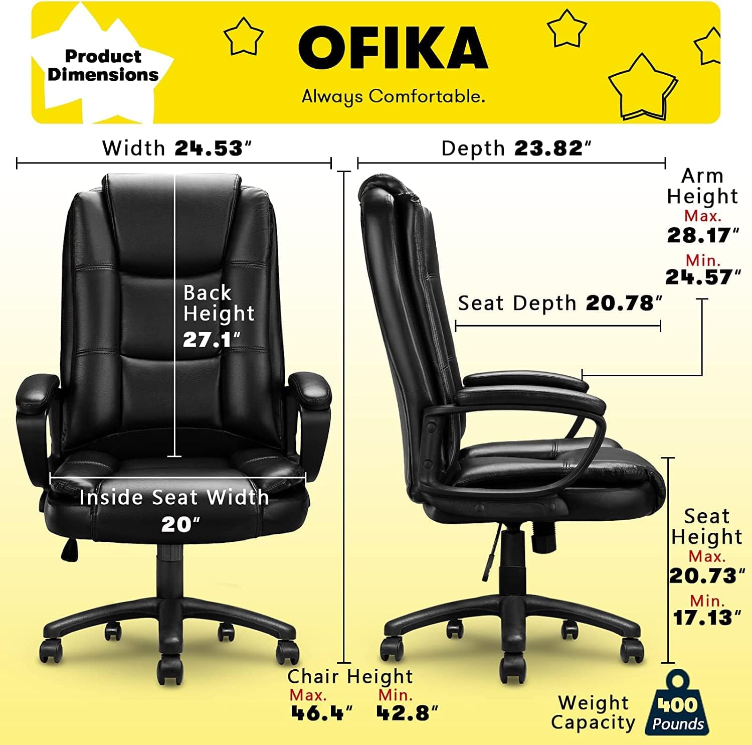 400 LBS Big and Tall Office Chair, Heavy Duty Ergonomic Computer Desk Chair for Home Office and Workspace - Image 4