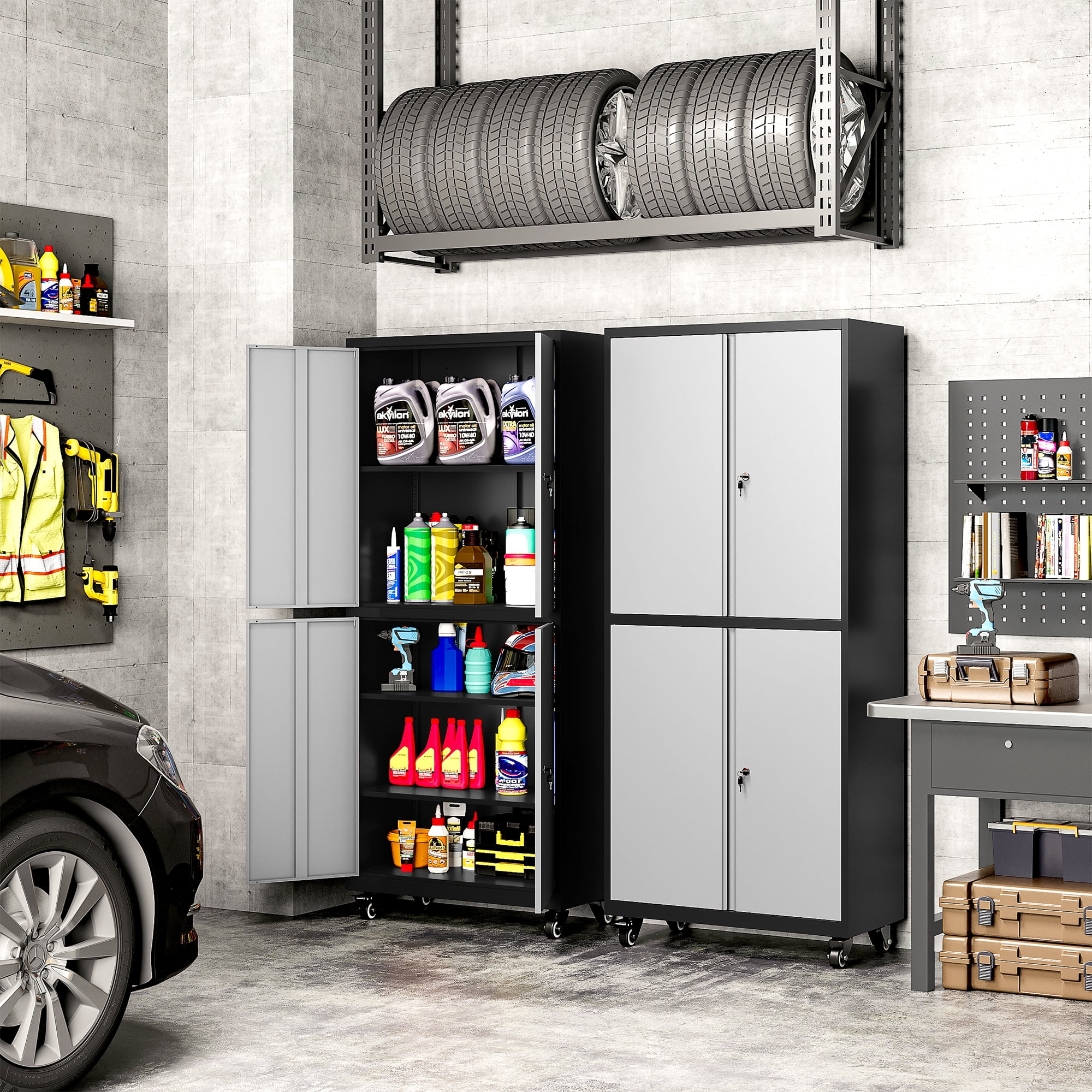 AUHUP 73" Rolling Garage Storage Cabinets with 3 Adjustable Shelves, Metal Storage Cabinet with Wheels, Black Gray Tool Cabinet for Garage,Home,Warehouse,Workshop - Image 10