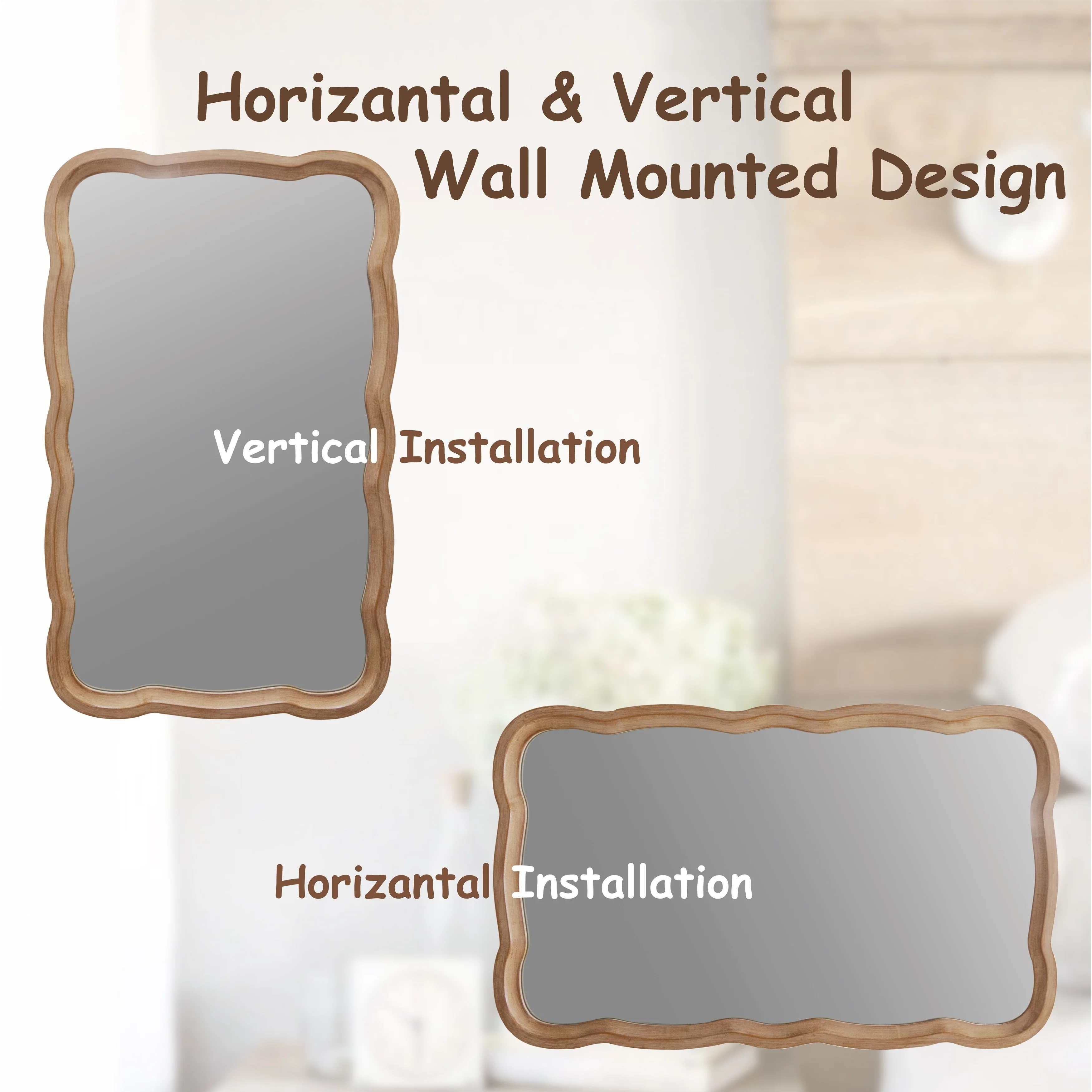 Curved Scallop Wood Frame Accent Mirror, Modern Decorative Wall Mirror for Living Room, Bedroom and Entryway - Image 21
