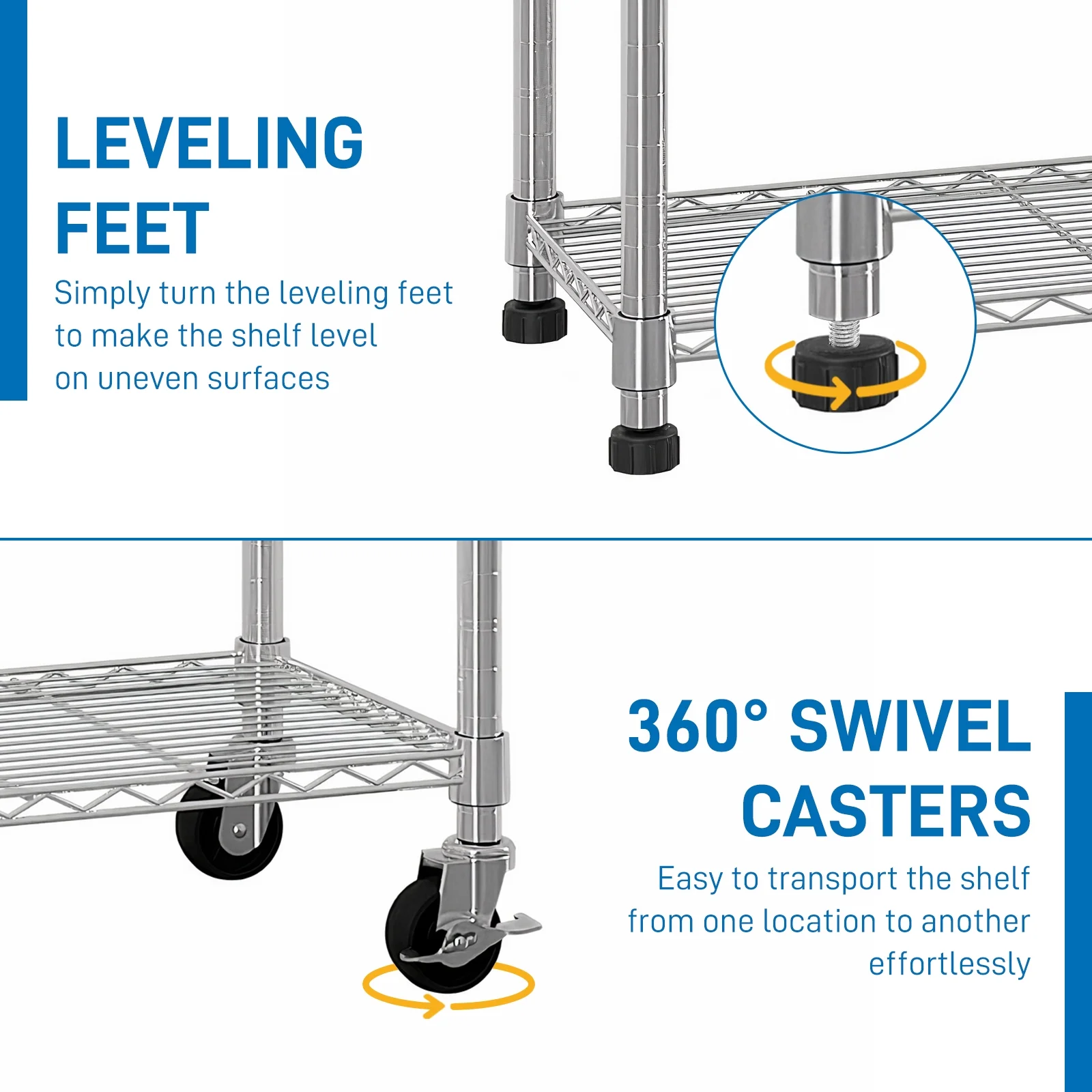 HiiKaa UltraDurable Heavy Duty NSF Solid Steel Wire Rack Storage Unit with Wheels,6-Tier Shelving for Kitchen,Storage Room,Silvery - Image 3