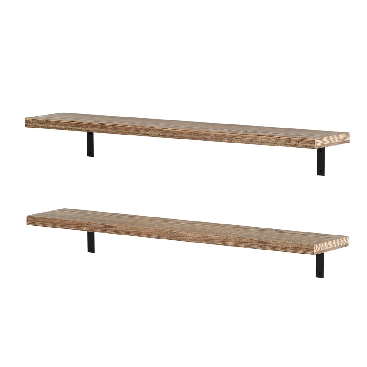60 Inch Rustic Floating Wall Shelves, 2 Piece Burnt Wood Display and Storage Shelves - Image 6