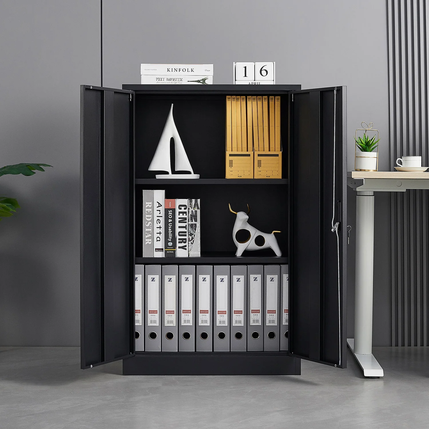 Metal Storage Cabinet with Locking Doors and Adjustable Shelf, Folding Filing Storage Cabinet, Rolling Storage Locker Cabinet for Home Office,School,Garage, White - Image 33