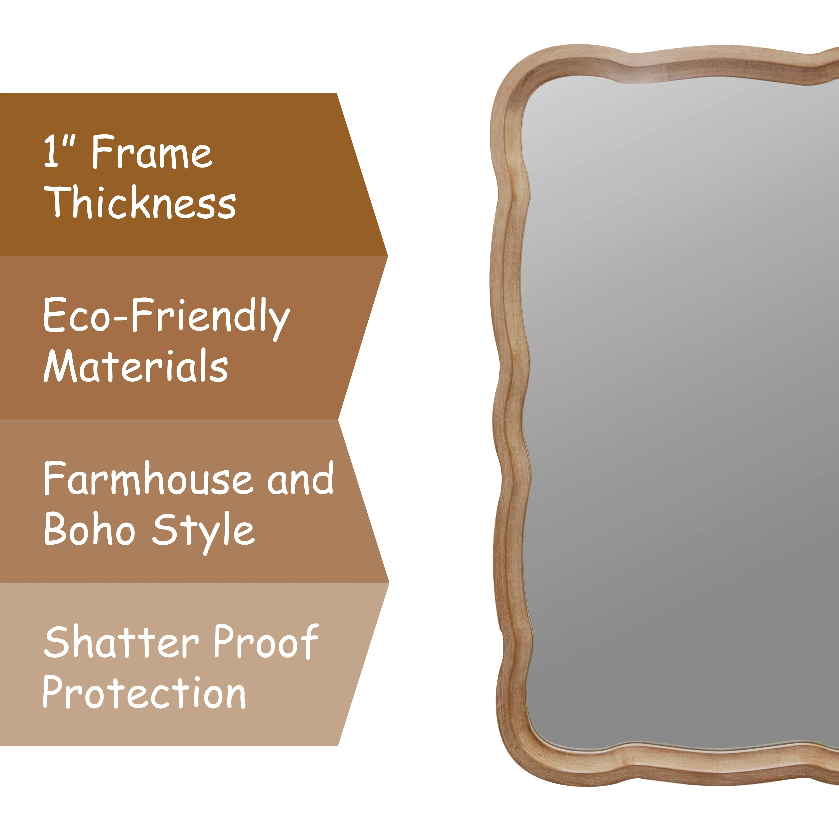 Curved Scallop Wood Frame Accent Mirror, Modern Decorative Wall Mirror for Living Room, Bedroom and Entryway - Image 20