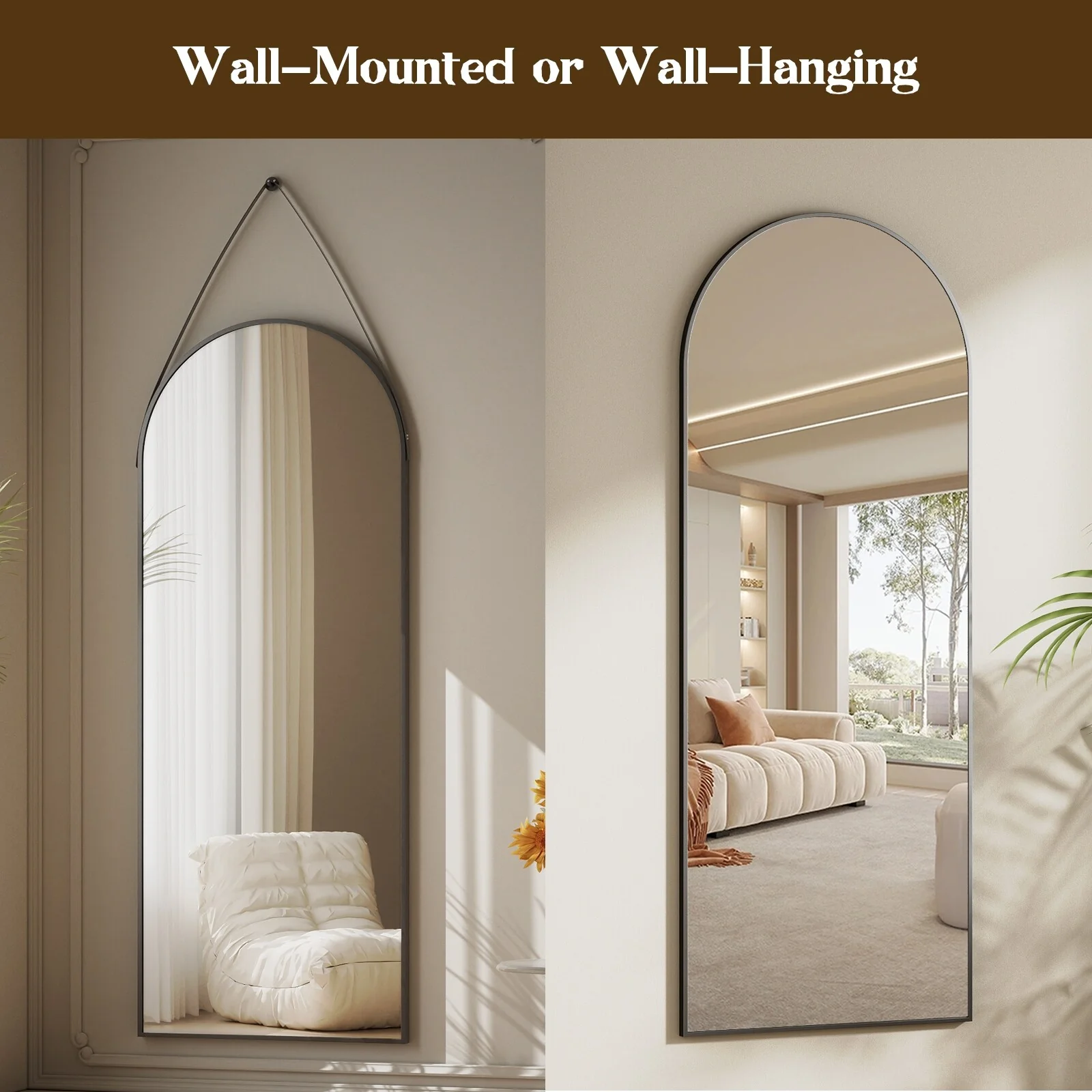 48 x 16 Inch Full Length Wall Mirror with Leather Strap, Hanging Full Body Mirror for Bedroom, Entryway and Home Decor - Image 16