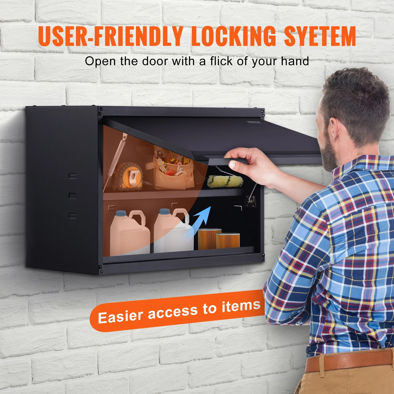 VEVOR Metal Storage Cabinet, 120lbs Load Capacity per Shelf, 20'' Tall Wall-Mounted Powder-Coating Steel Garage Cabinet with Adjustable Shelf, Press to Lock & Open Door, Perfect for Office Home - Image 5