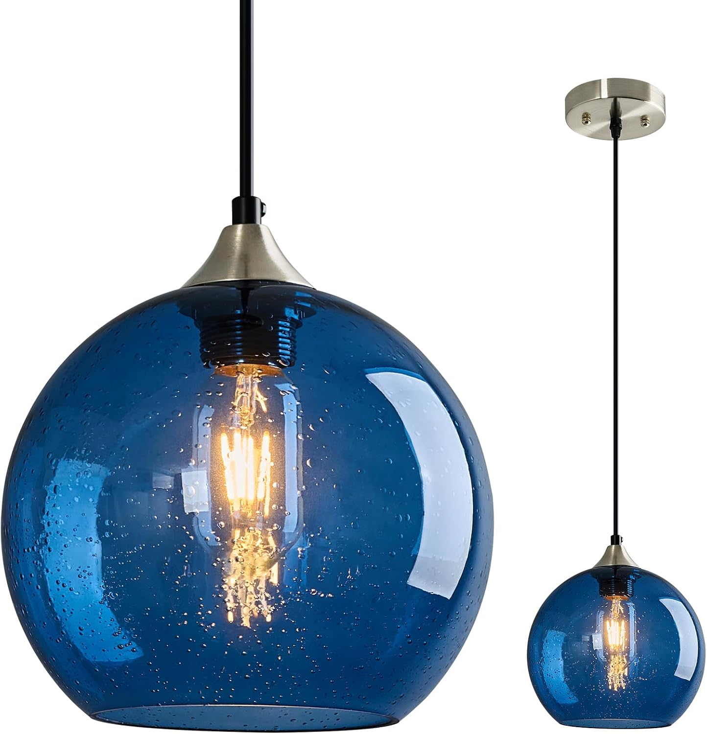 Amber Pendant Lights Kitchen Island 3 Pack, 5.9 in Seeded Glass Globe - Image 29