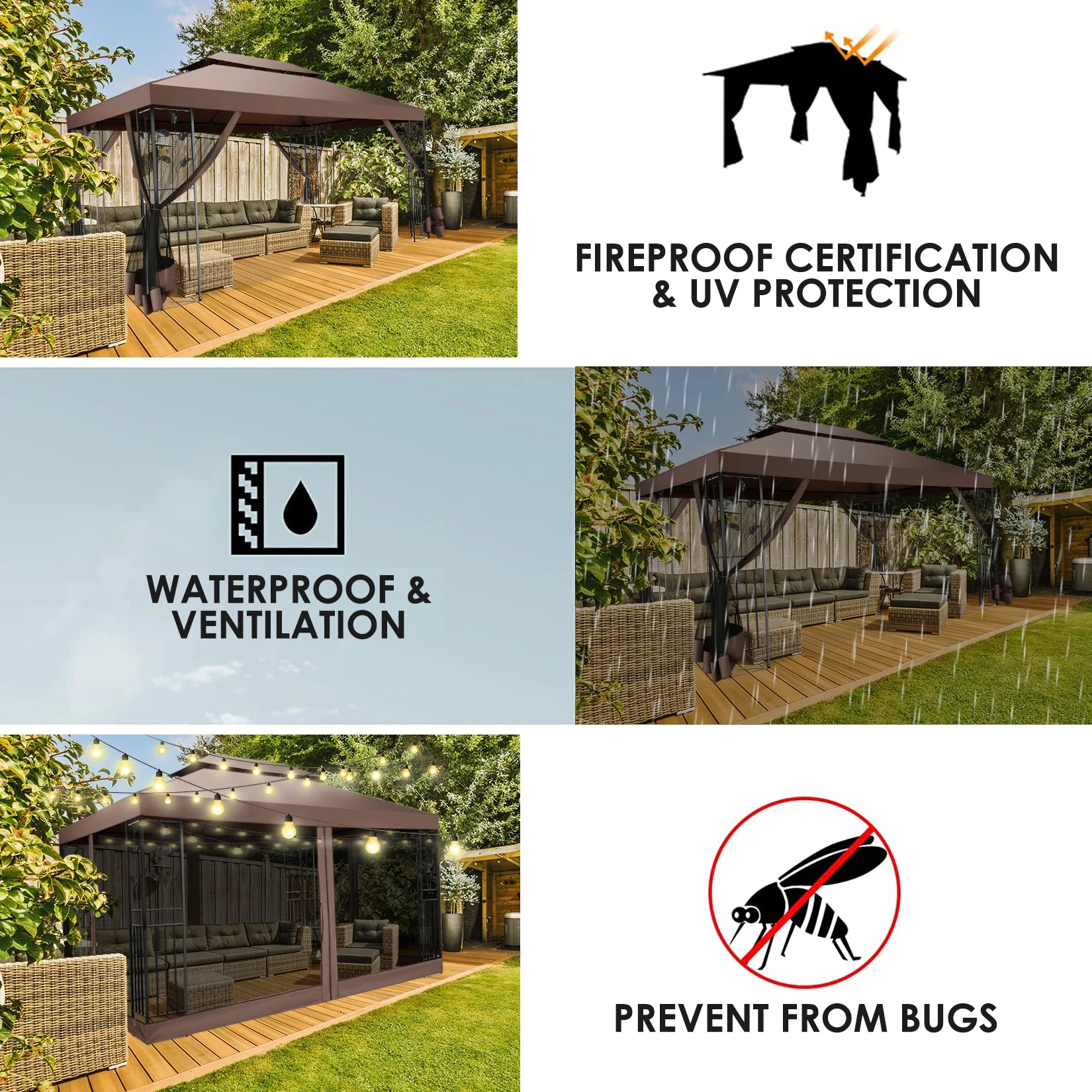 SANOPY 10'x13.3' Metal Patio Gazebo, Outdoor Gazebo Canopy Tent for Backyard with Mesh Curtains, Gazebos Shelter with Display Shelves, Steel Frame, Patio Covers for Tailgate - Image 8